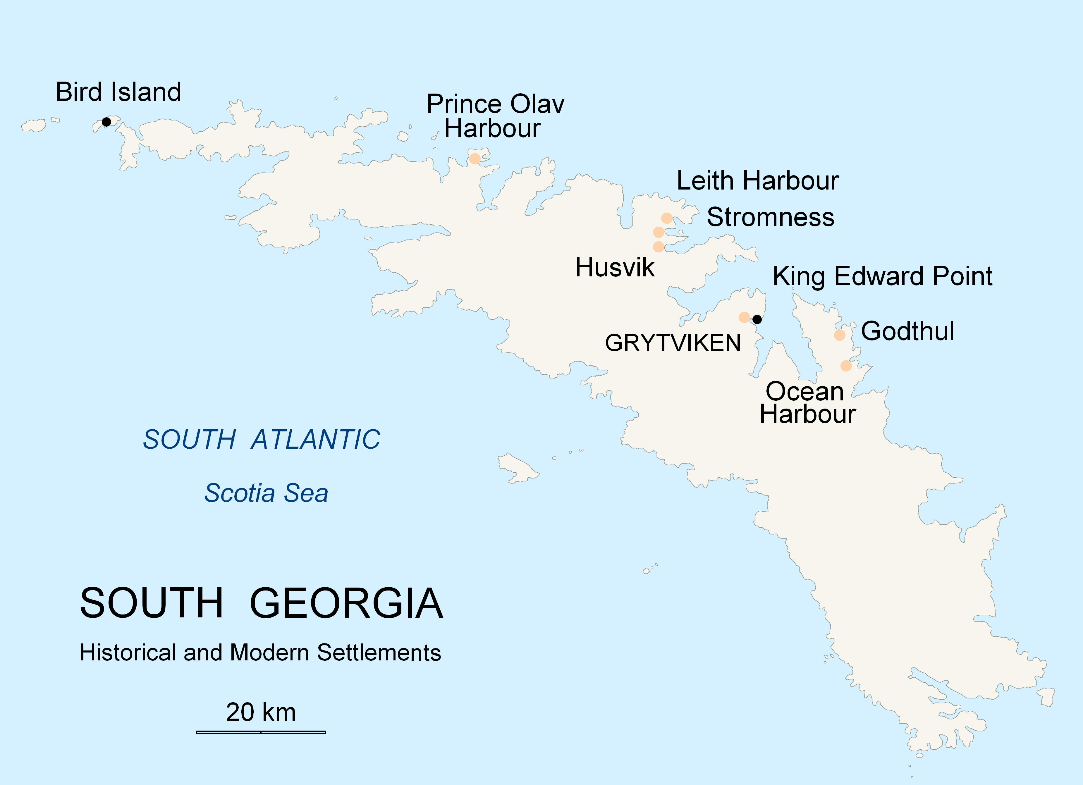 Map of South Georgia Island (Settlements) published by the author Apcbg.