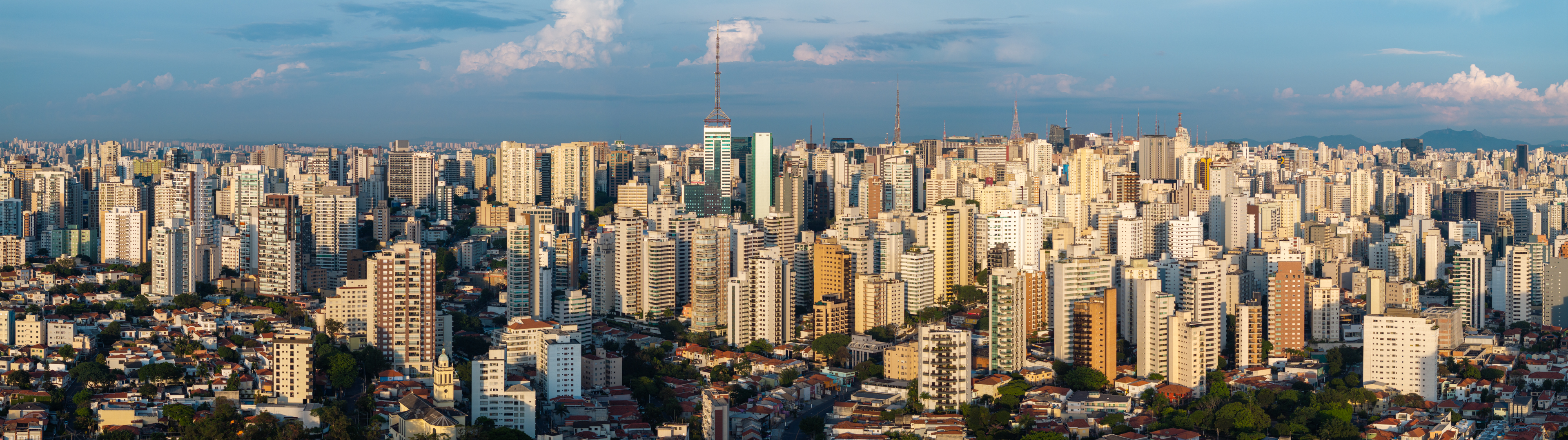 Drone photo of Sao Paulo skyline, taken from above Parque da Aclimação