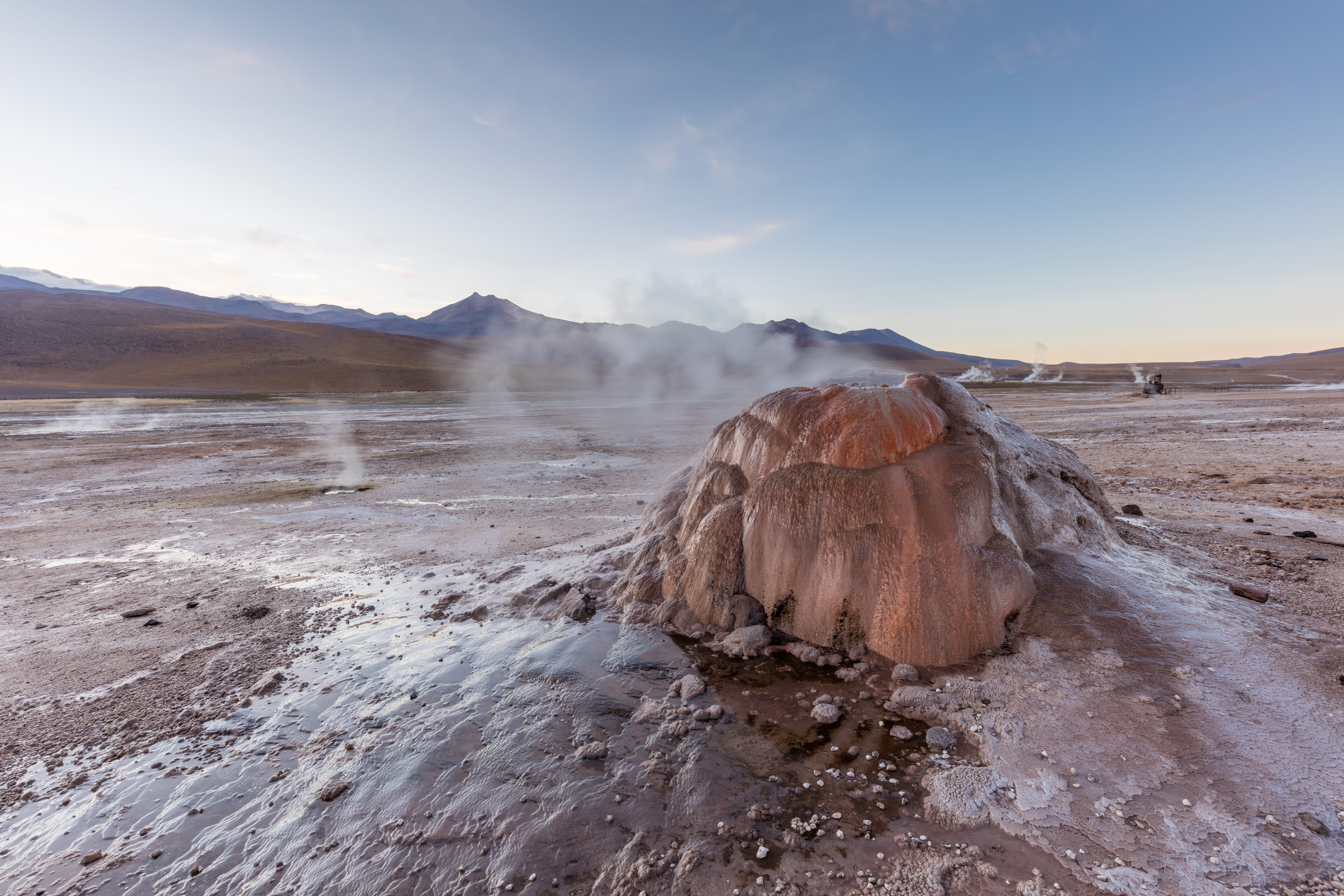 Close-up of a geyser in El Tatio, north of Chile, within the Andes Mountains near the Bolivian border. El Tatio is a geyser field at 4,320 meters above mean sea level and one of the highest-elevation geyser fields in the world. The field has over 80 active geysers, making it the largest geyser field in the southern hemisphere and the third largest in the world (after Yellowstone in the USA and Kronotsky Nature Reserve in Rusia).