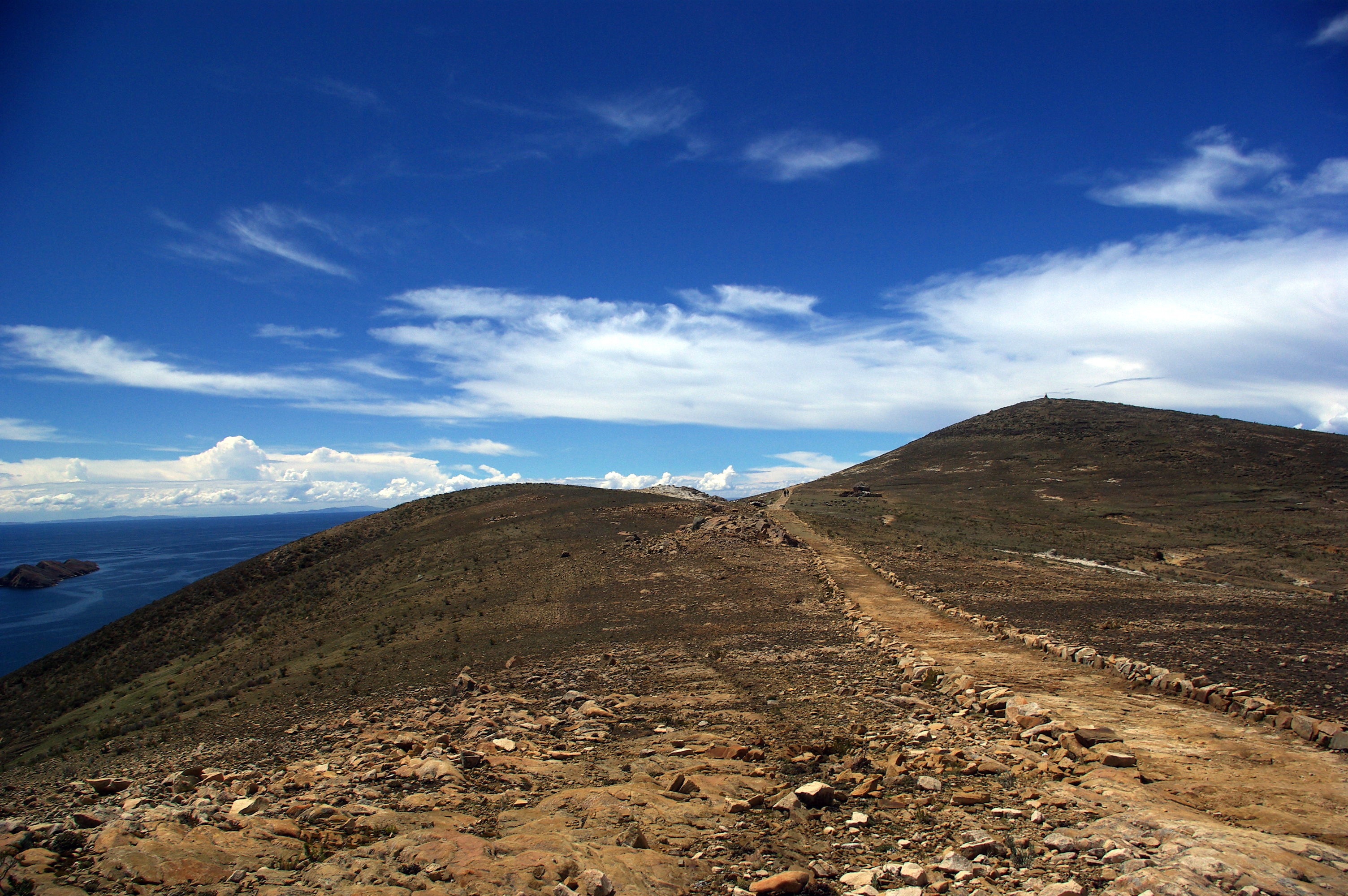 Central walking path down Isla del Sol on Lake Titicaca, Bolivia.