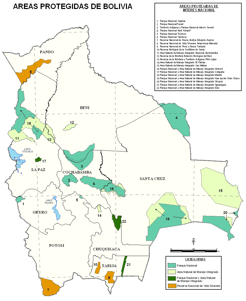 Map of the National parks of Bolivia.