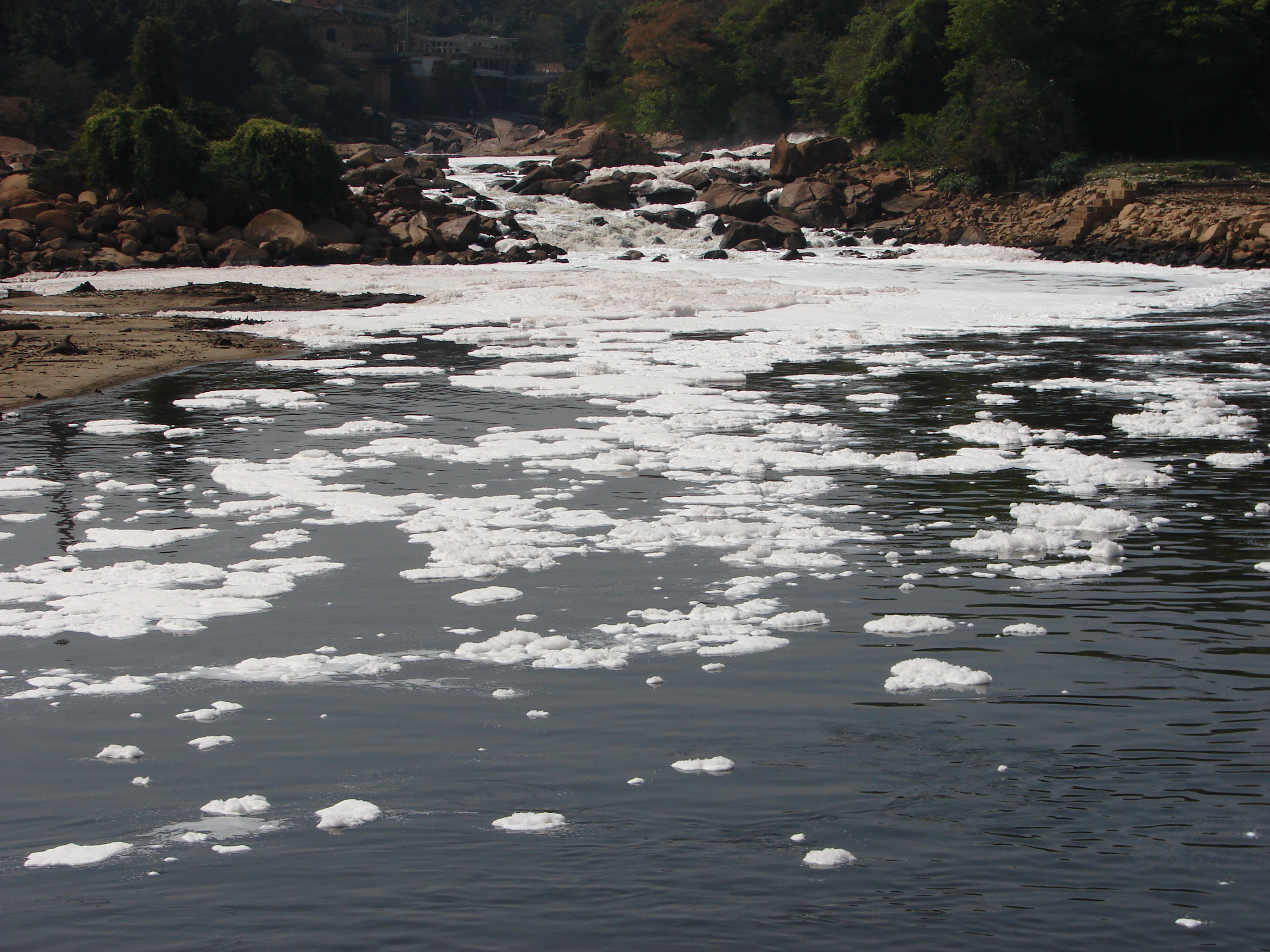 Tietê river at Salto, Brazil. One can see the foam mainly caused by domestic pollutants