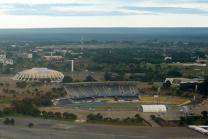 Aerial view of Old Estádio Mané Garrincha (right) and Ginásio Nilson Nelson (left), Plano Piloto, Brasilia.