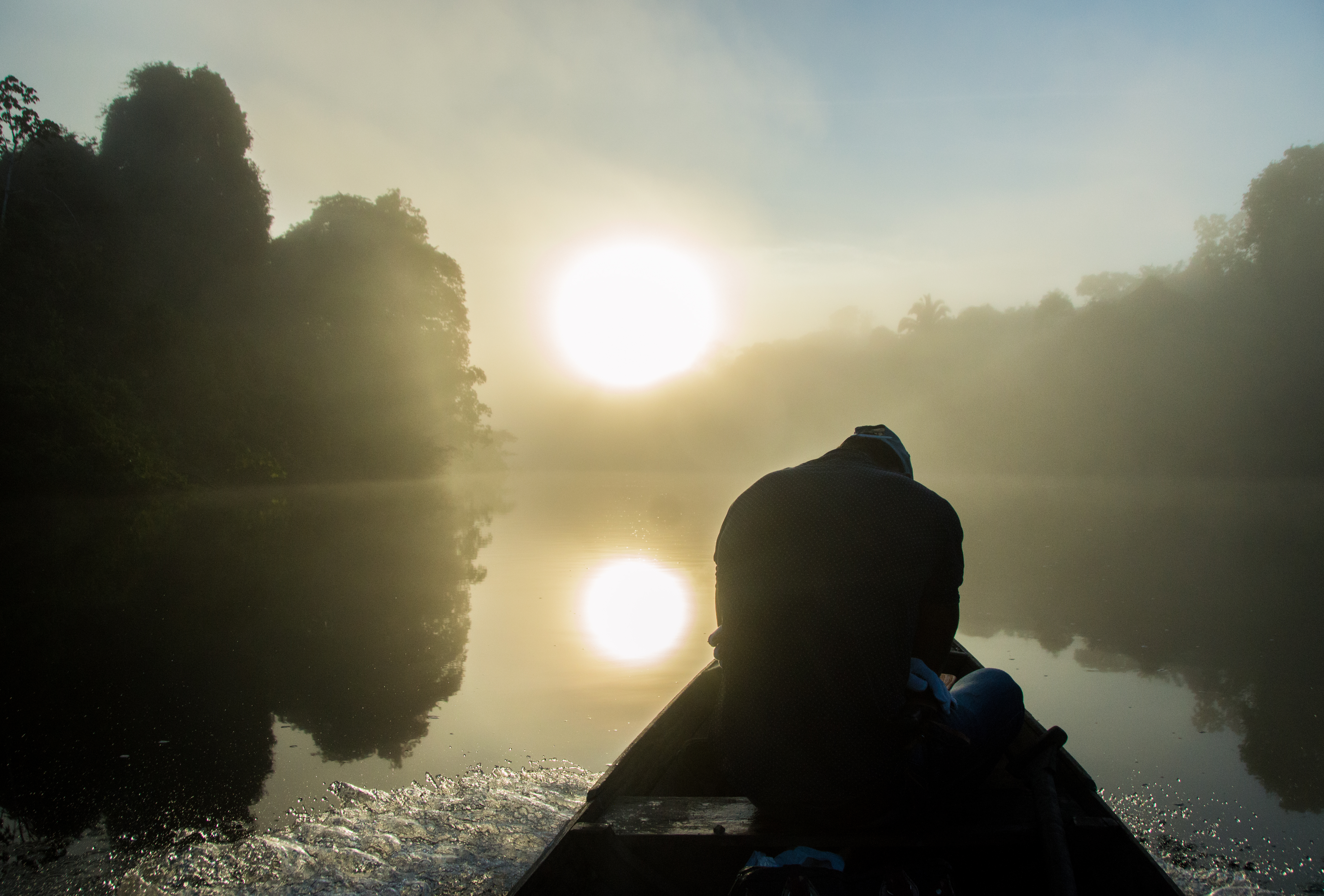 Traveling with a canoe along the Rio Novo, Terra do Meio Ecological Station, Pará, Brazil.