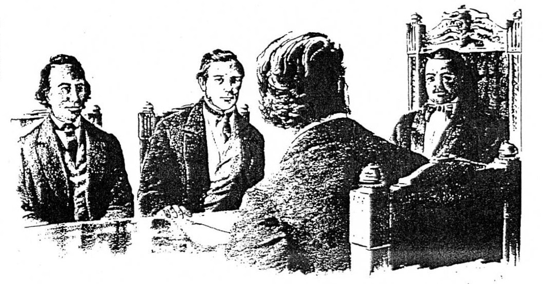 Kamehameha III conveys with Privy Council during the Paulet Affair. At left is William Richards and Gerrit P. Judd sitting across from Robert Crichton Wyllie. Note: Robert Crichton Wyllie was not present in Hawaii until after the Paulet Affair, so the identification of Wyllie is wrong.