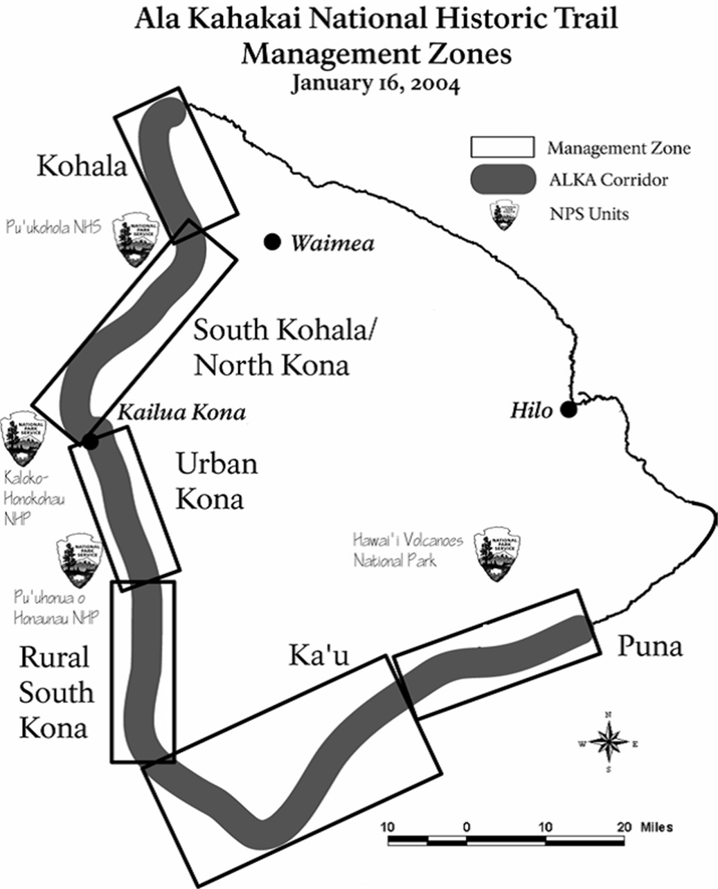 District map of the Ala Kahakai National Historic Trail on the Big Island of Hawaii