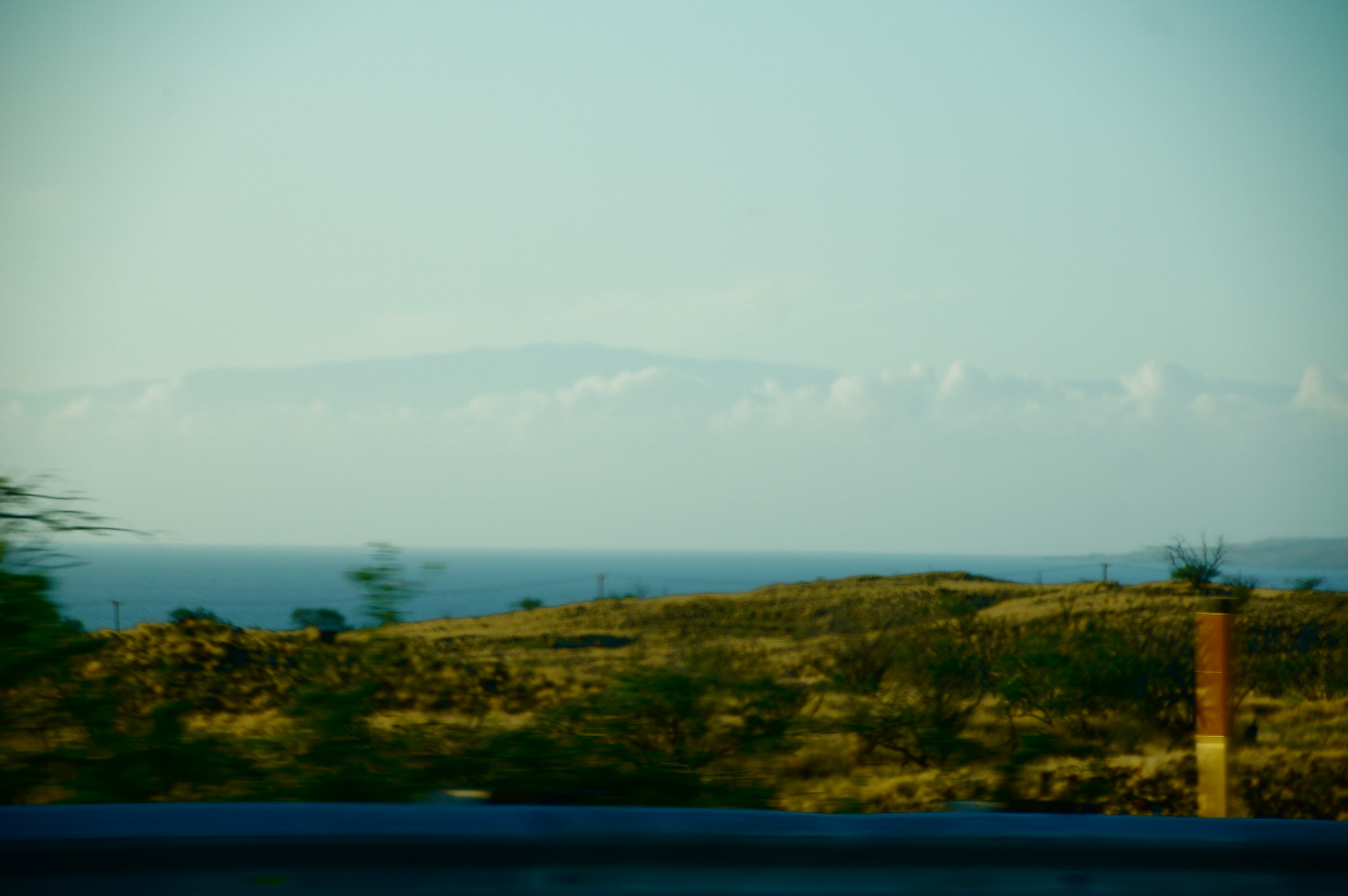 Looking northwest at Haleakala as seen from 85 kilometers/53 miles away on Big Island, Hawaii, near Kawaihae.jpg.