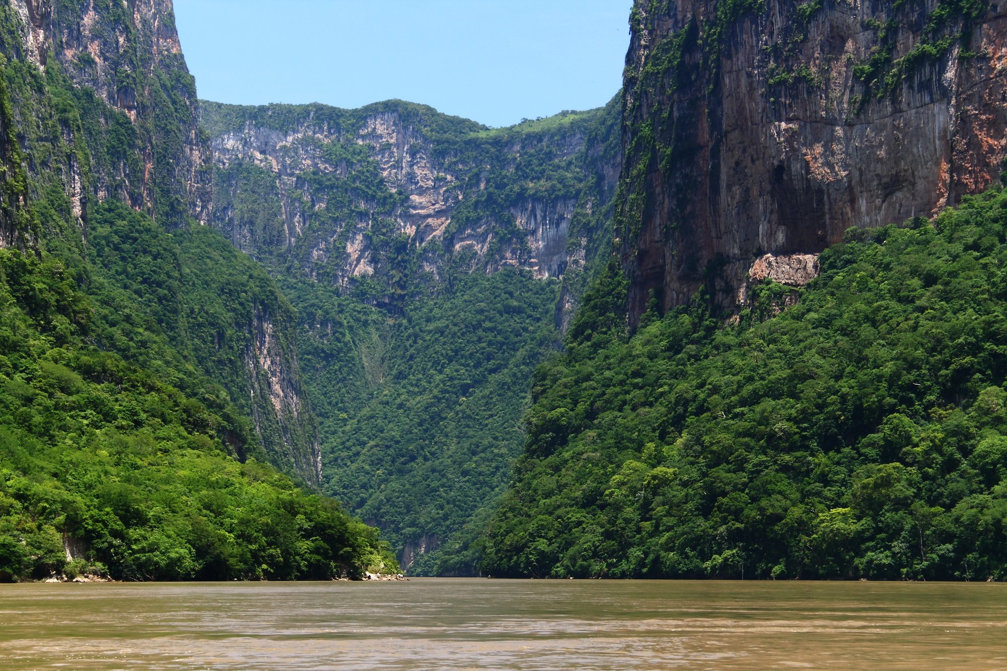Grijalva River at entrance to Sumidero Canyon — in the state of Chiapas, Southwestern Mexico.