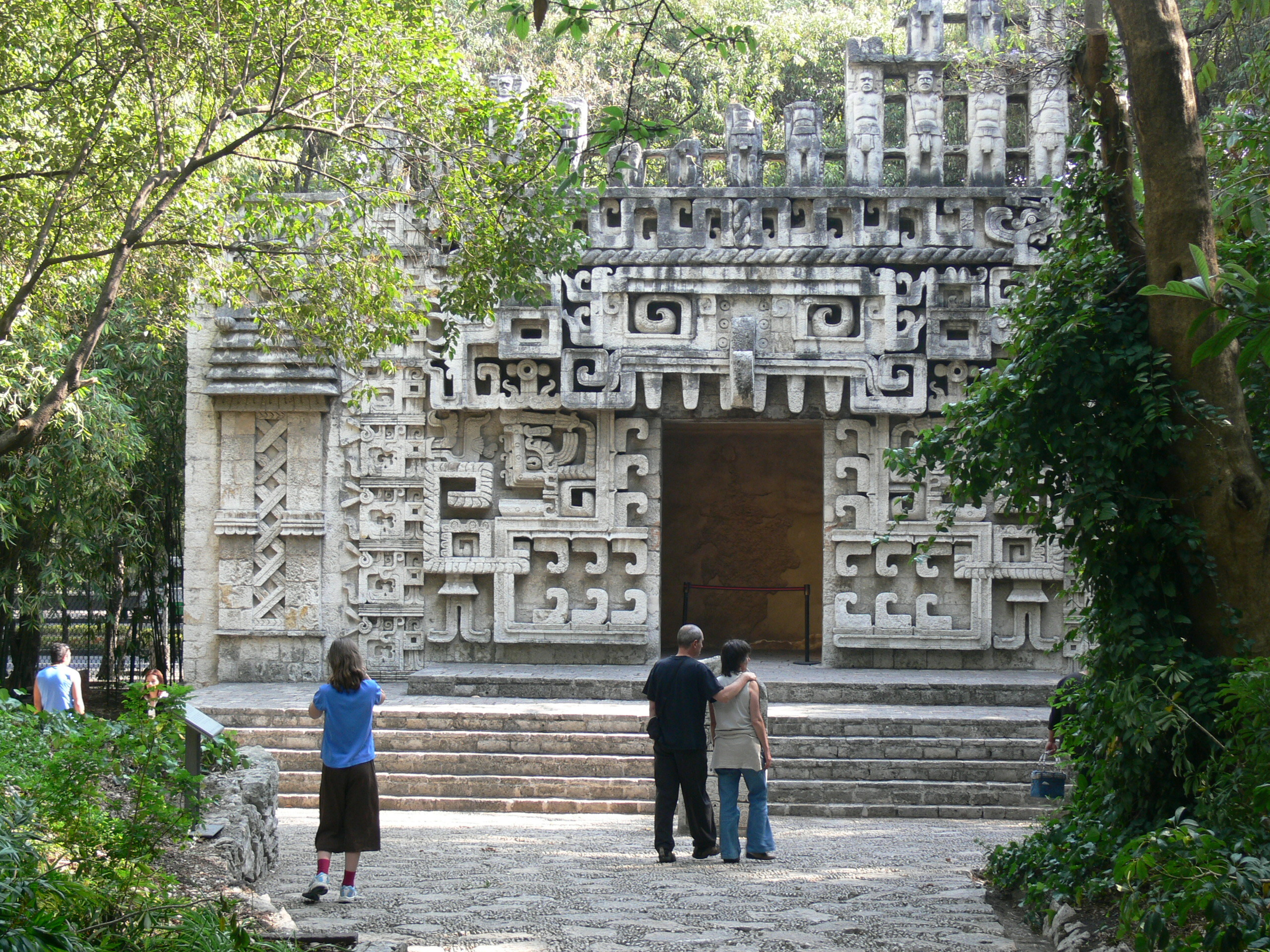 National Museum of Anthropology in Mexico City. Reconstruction of a Maya building in Hochob, Campeche, built in "Chenes style"( 600-900 AD )
