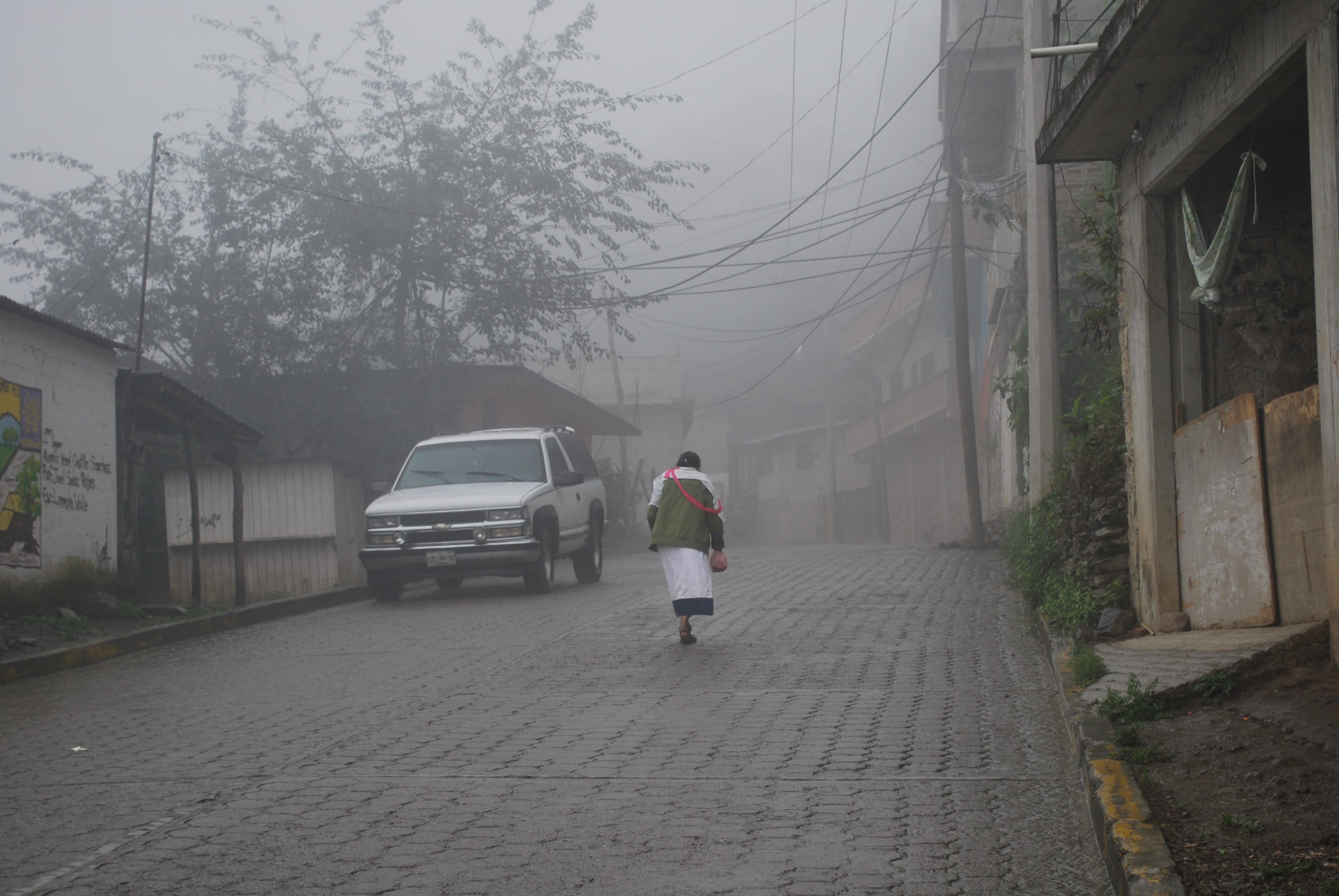 Street in rain in San Pablito, Pahuatlan, Puebla, Mexico