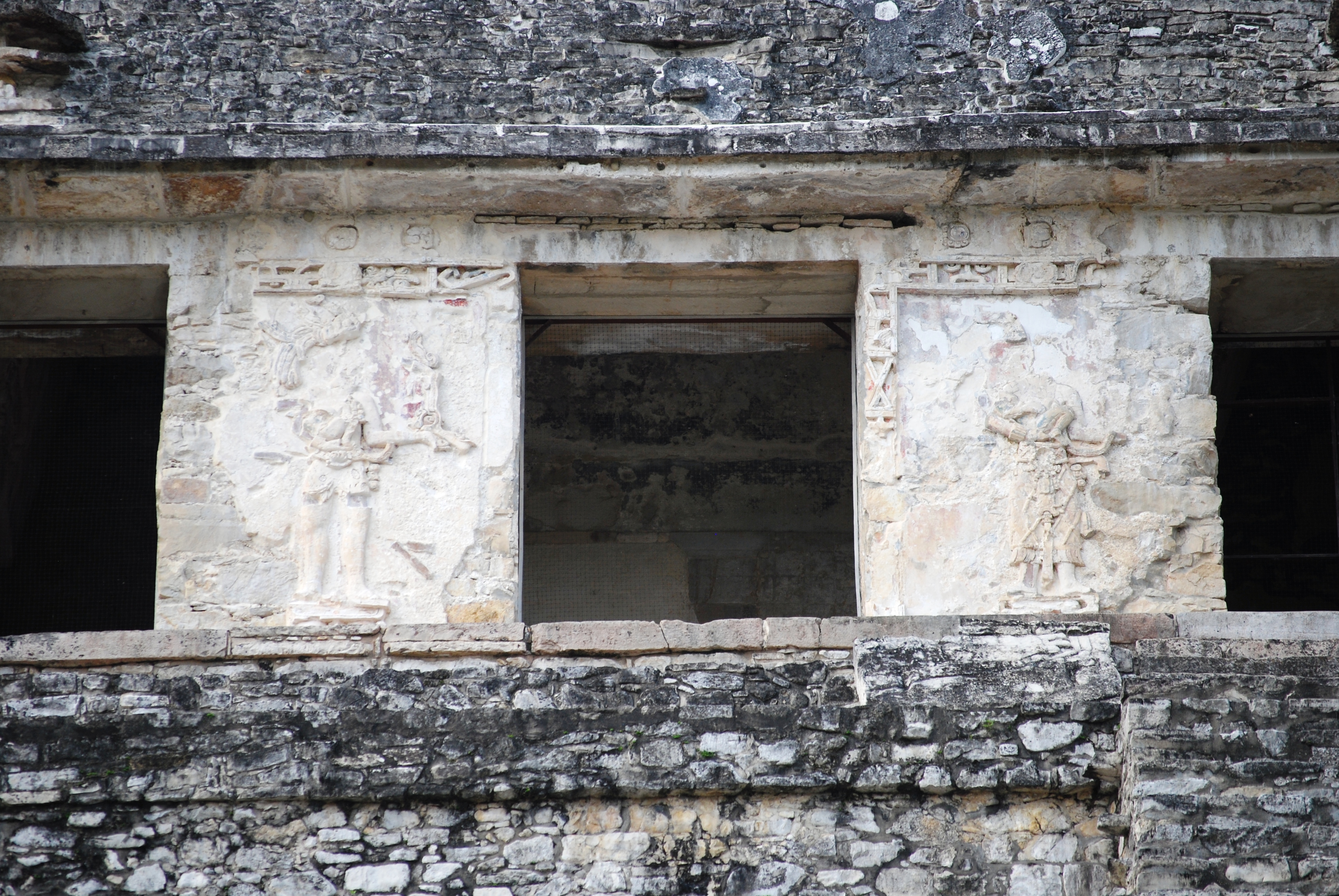 Upper middle panels of the Temple of Inscriptions in Palenque, Chiapas, Mexico