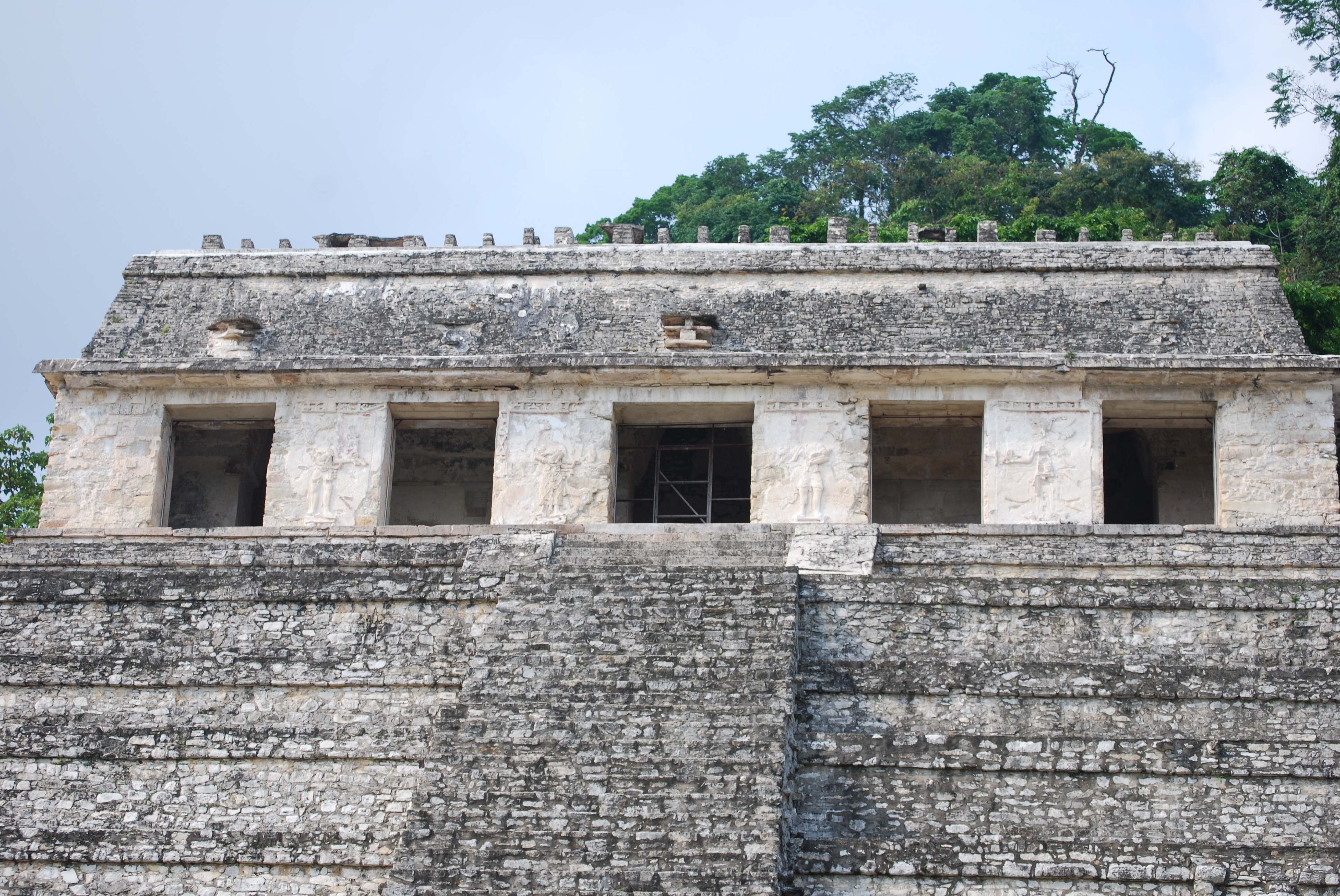 Upper part with panels at the Temple of Inscriptions in Palenque, Chiapas, Mexico