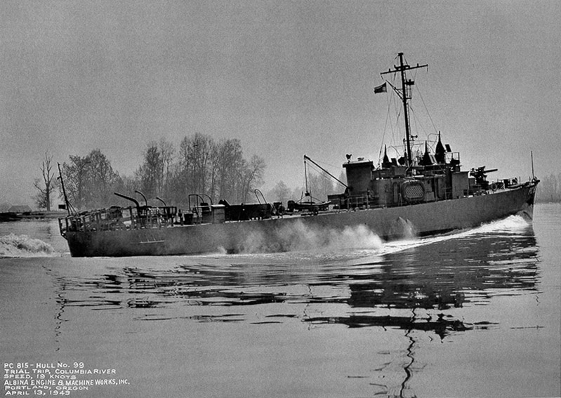USS PC-815 running trials April 13 1943 on the Columbia River.