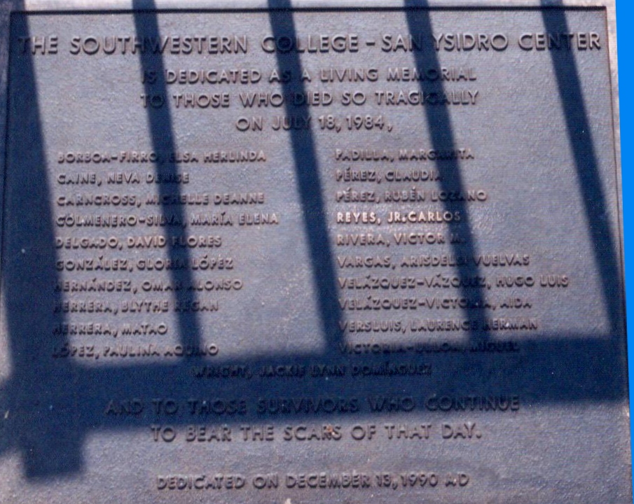 A memorial of the fatalities that occured on July 18, 1984