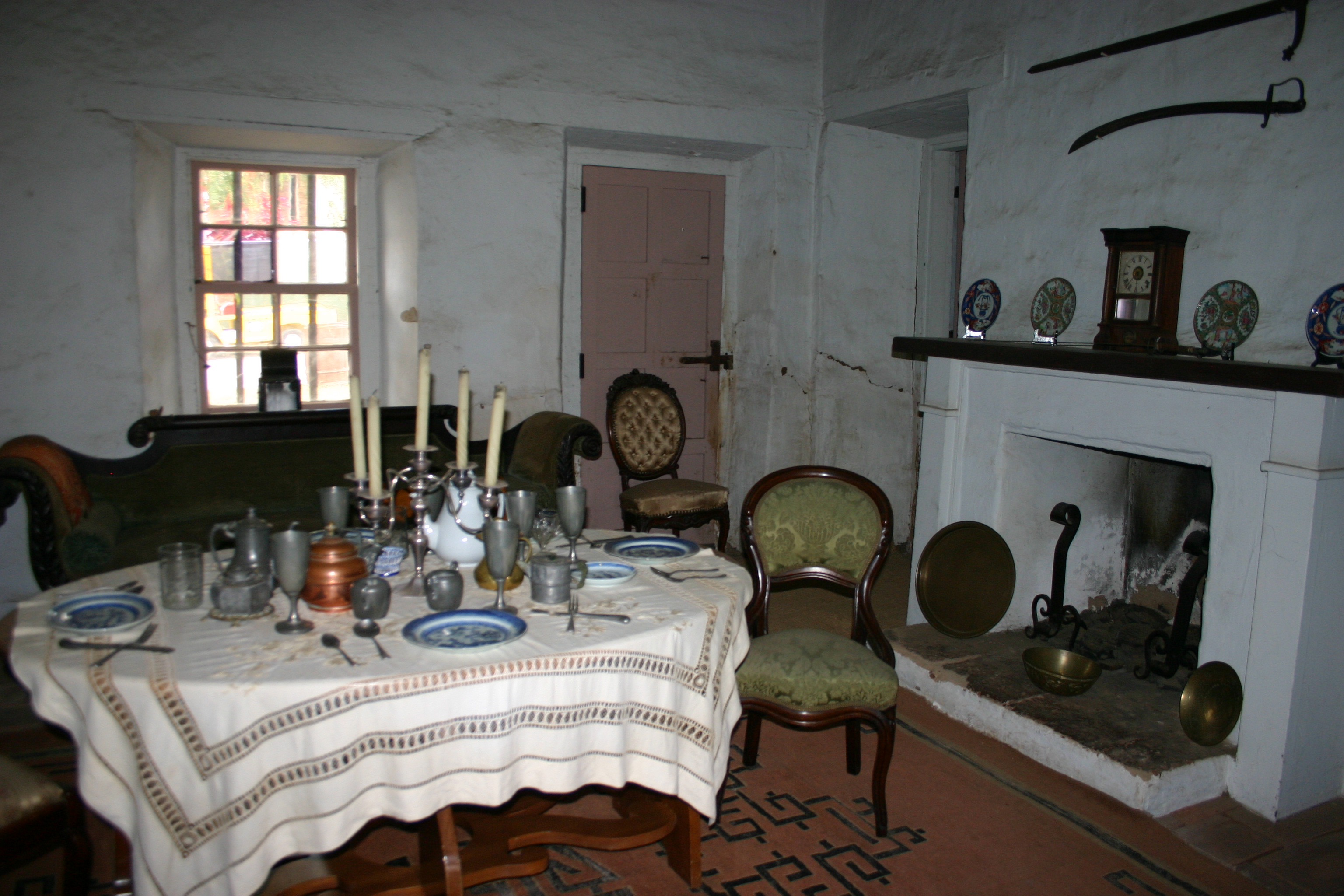 Dining Room, Casa de Estudillo, San Diego, California, USA - "The dining room speaks of California's thriving hide and tallow trade in the 1830's. Ships laden with fine glassware, china, carpets, furniture, and other goods from far away places visited San Diego's harbor regularly."