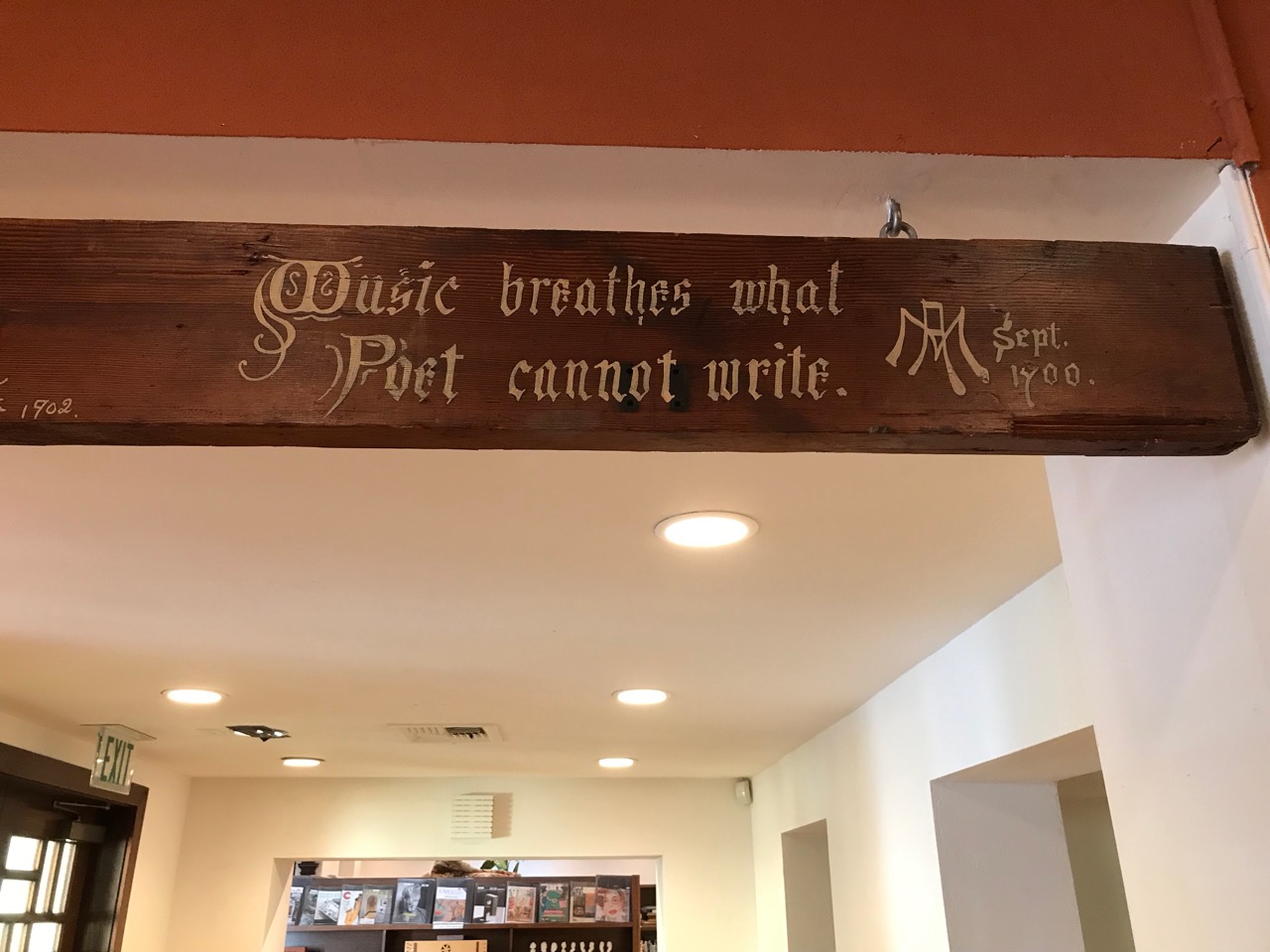 Detail, wooden beam from the Green Dragon Colony, La Jolla, now in the Athenaeum Arts &amp; Music Library