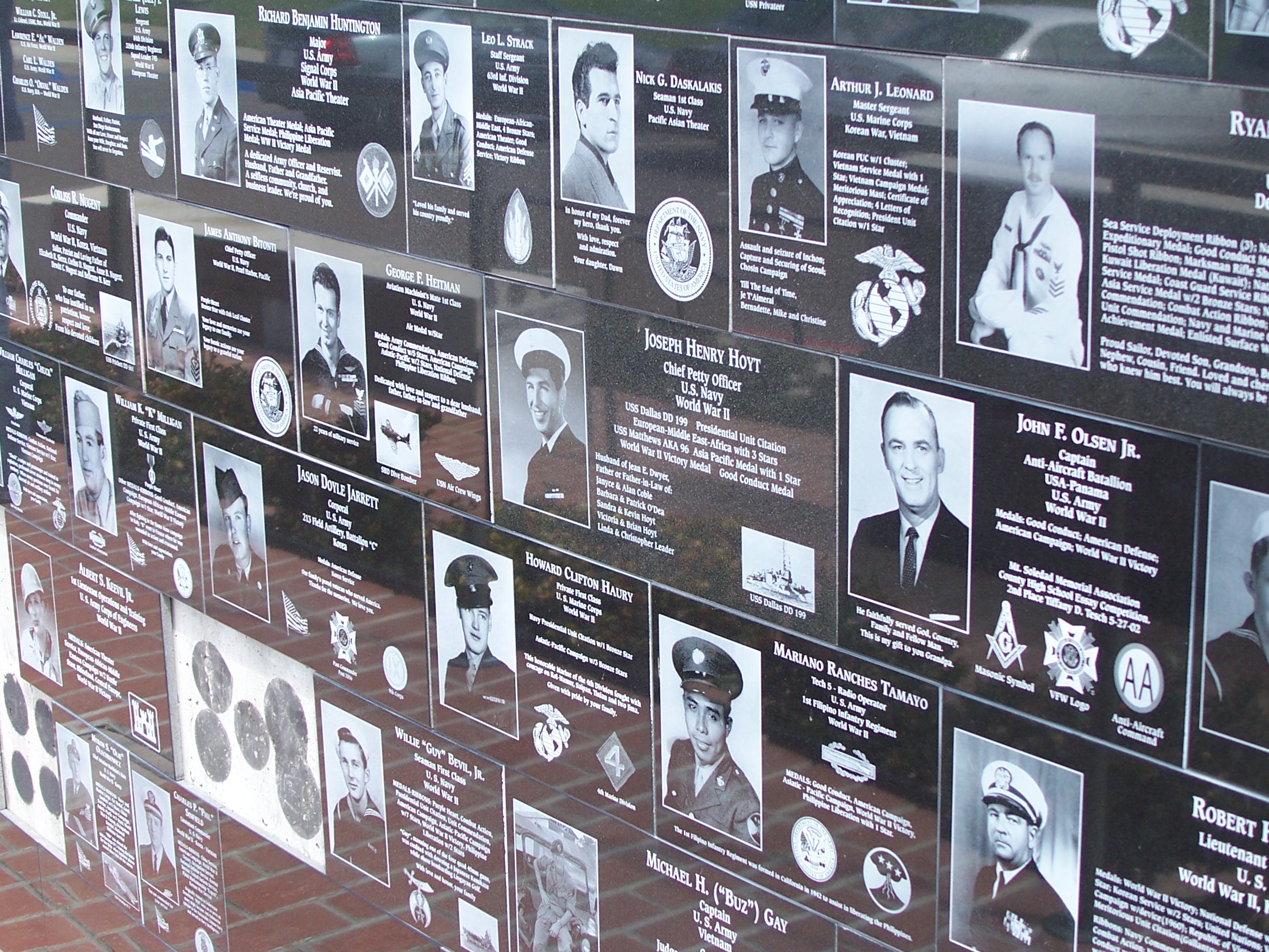 A section of the memorial wall at Mount Soledad.