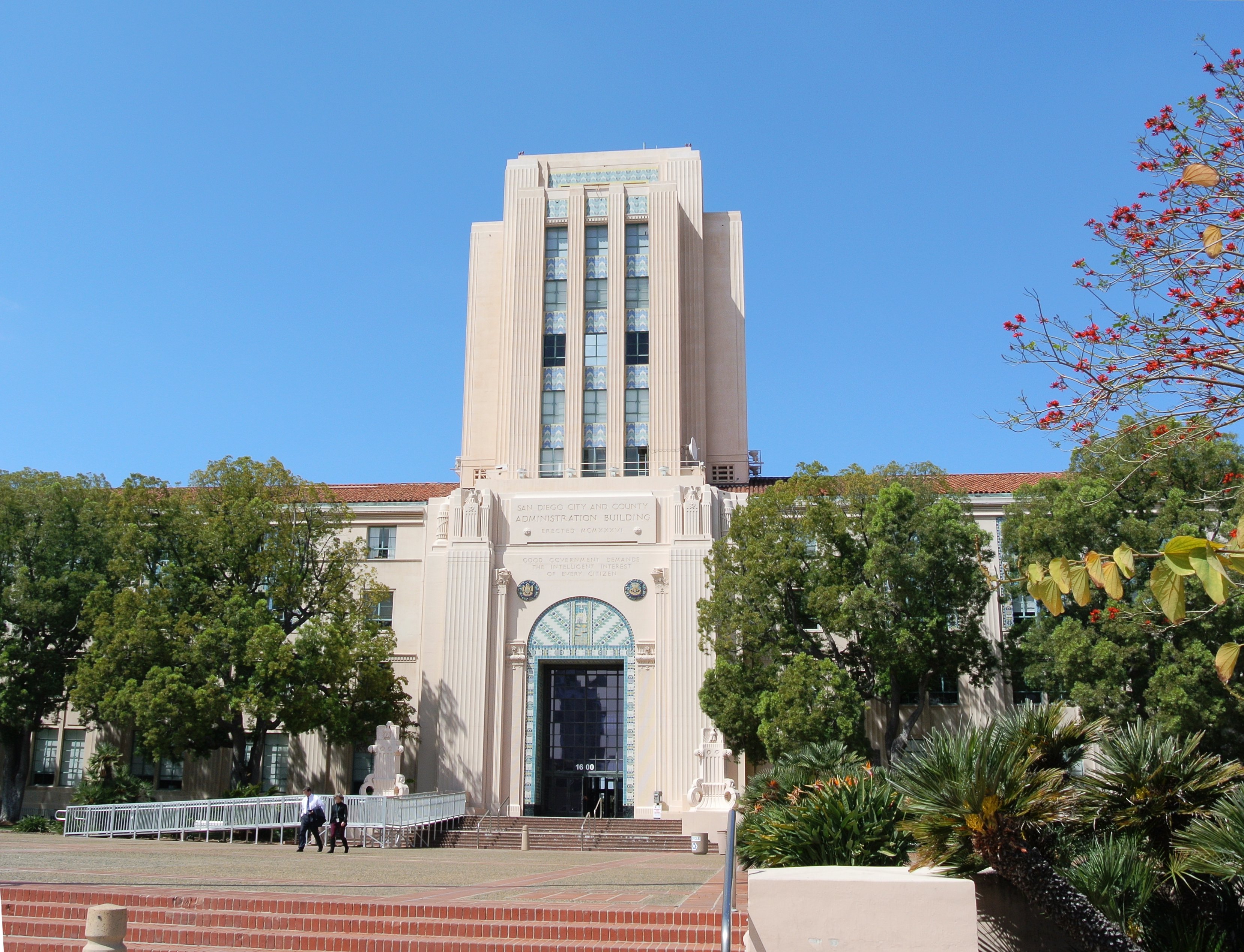 San Diego County Administration Building, 1600 N Harbor Drive, San Diego. The city has had a separate City Hall since 1964.