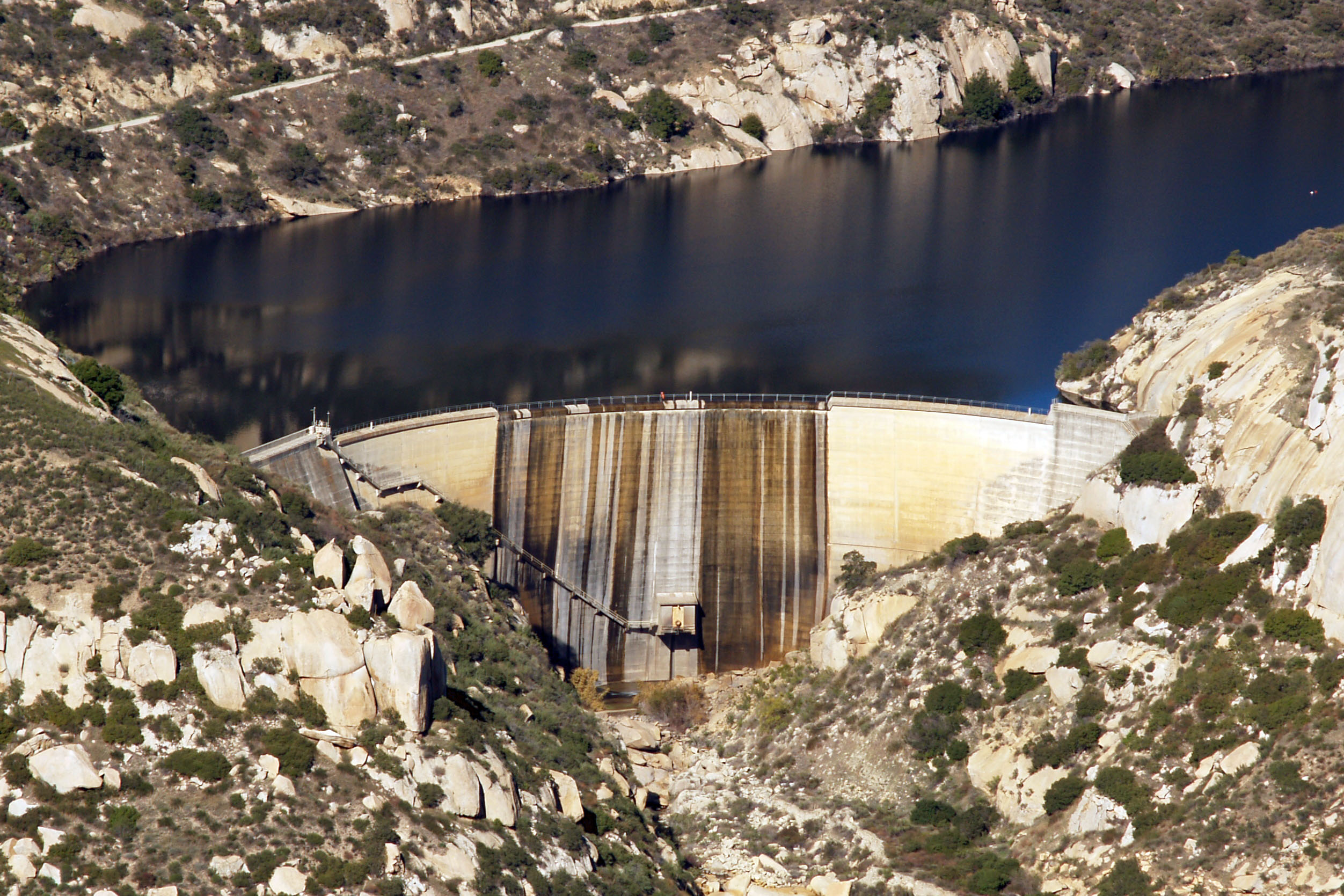 An aerial view of Loveland Dam in San Diego County taken by Phil Konstantin from a helicopter.
Please acknowledge "Phil Konstantin" as the creator of this photograph.