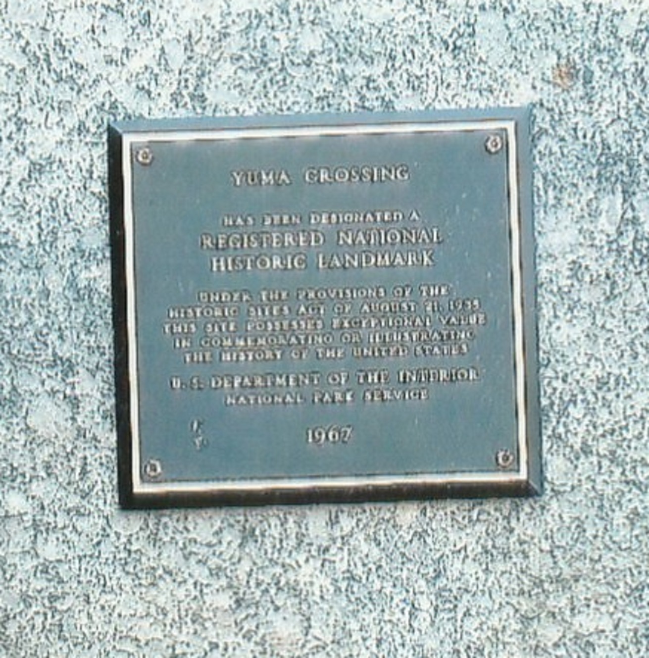 The Yuma Crossing Marker located on the Banks of the Colorado River. Listed in the National Register of Historic Places on November 13, 1966, reference #66000197.