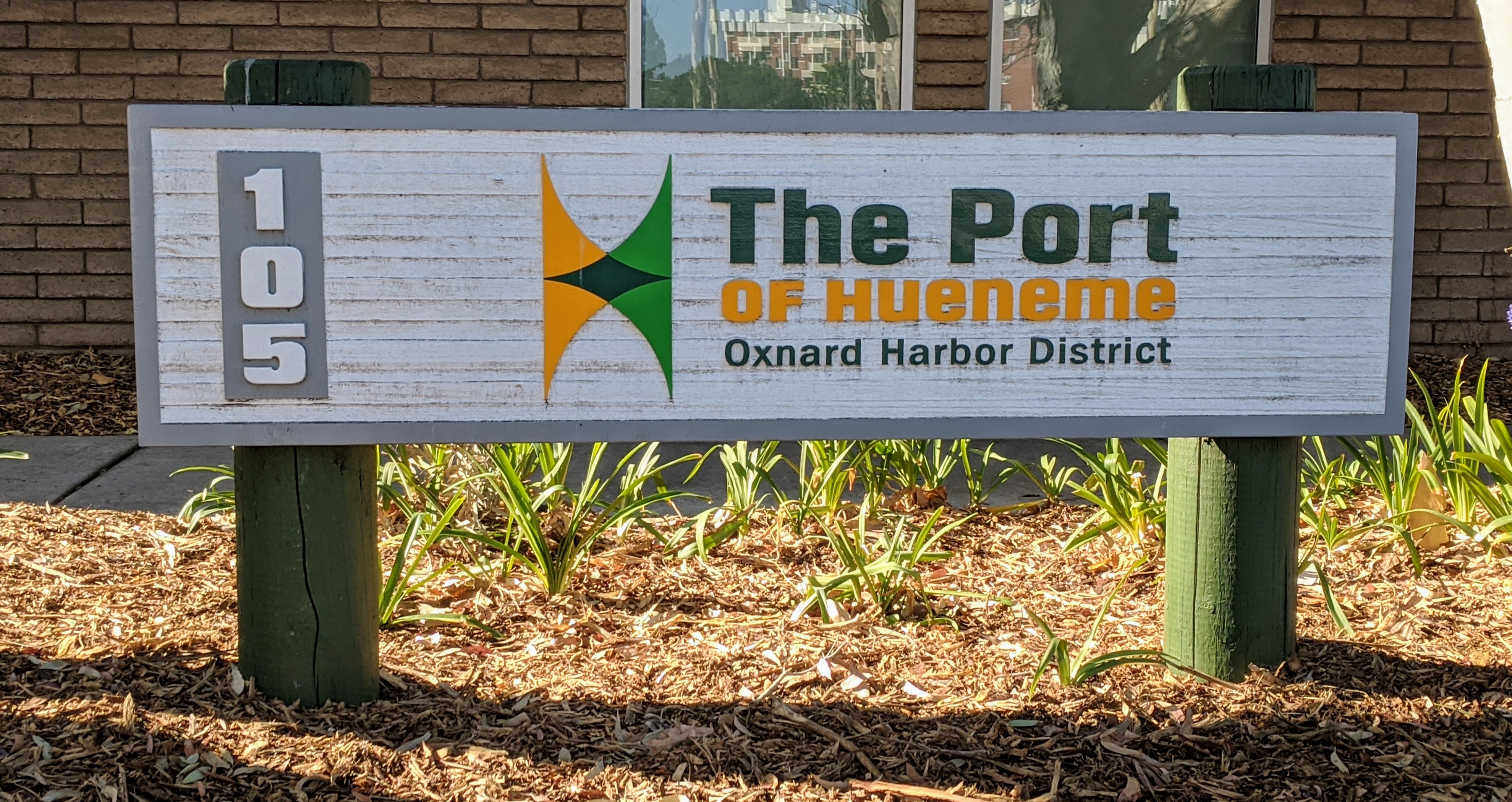 Sign at headquarters for Port of Hueneme, Port Hueneme, California, United States
