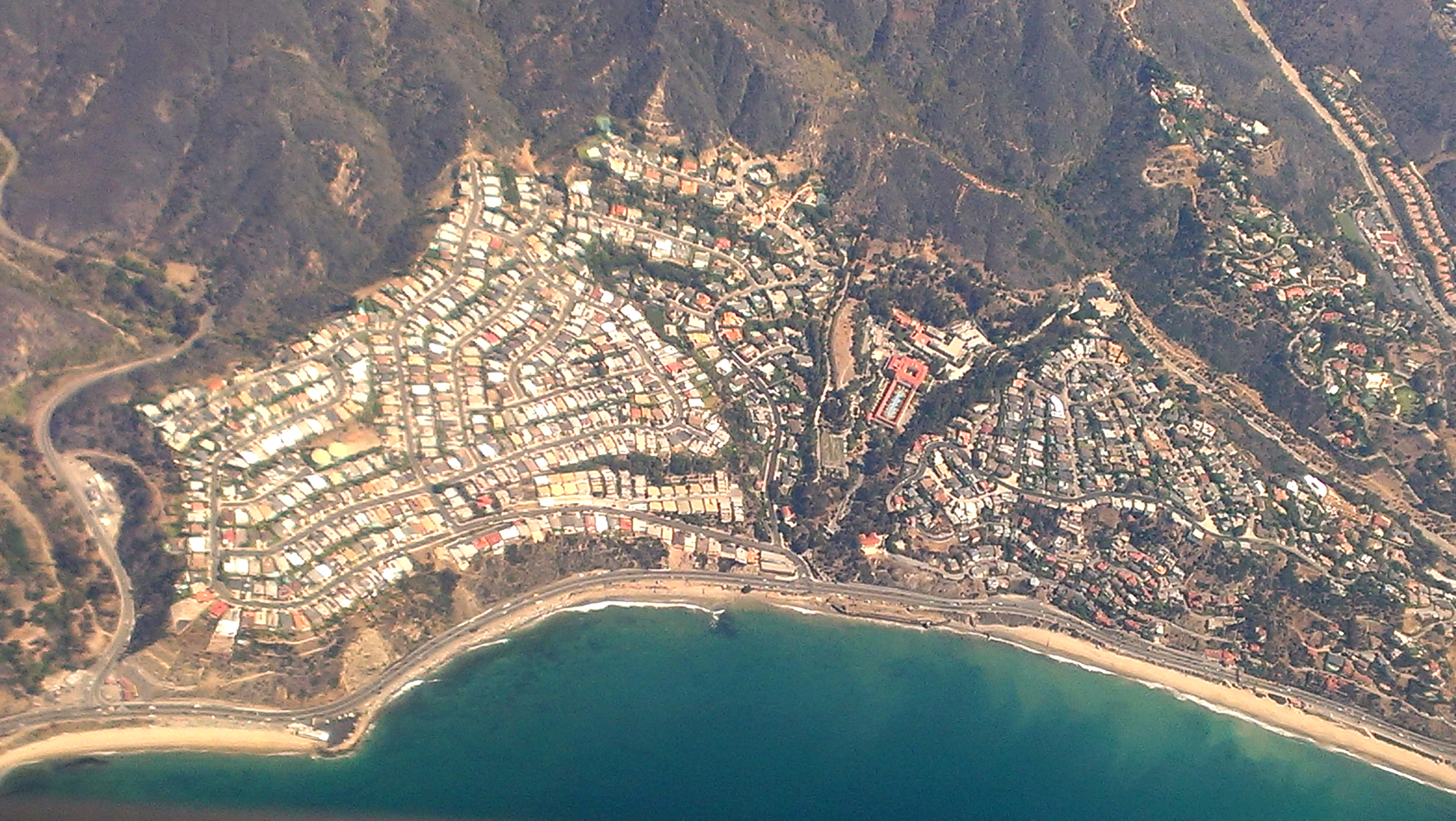 Pacific Palisades with beach and Getty Villa in center