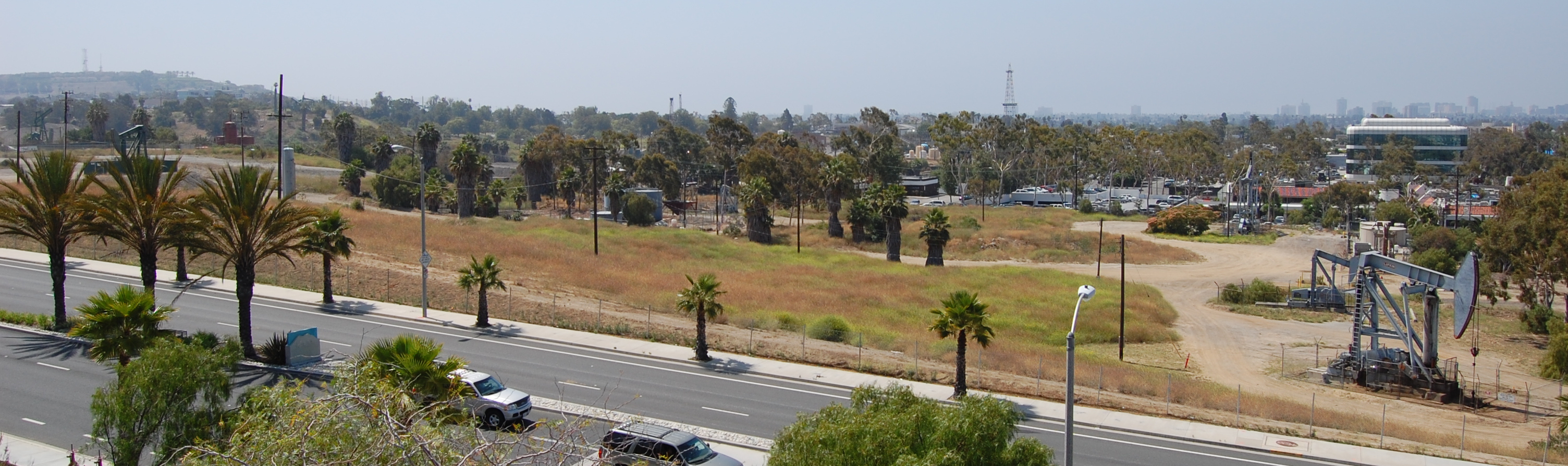 Panorama of a section of the Long Beach Oil Field near Long Beach Memorial Hospital.