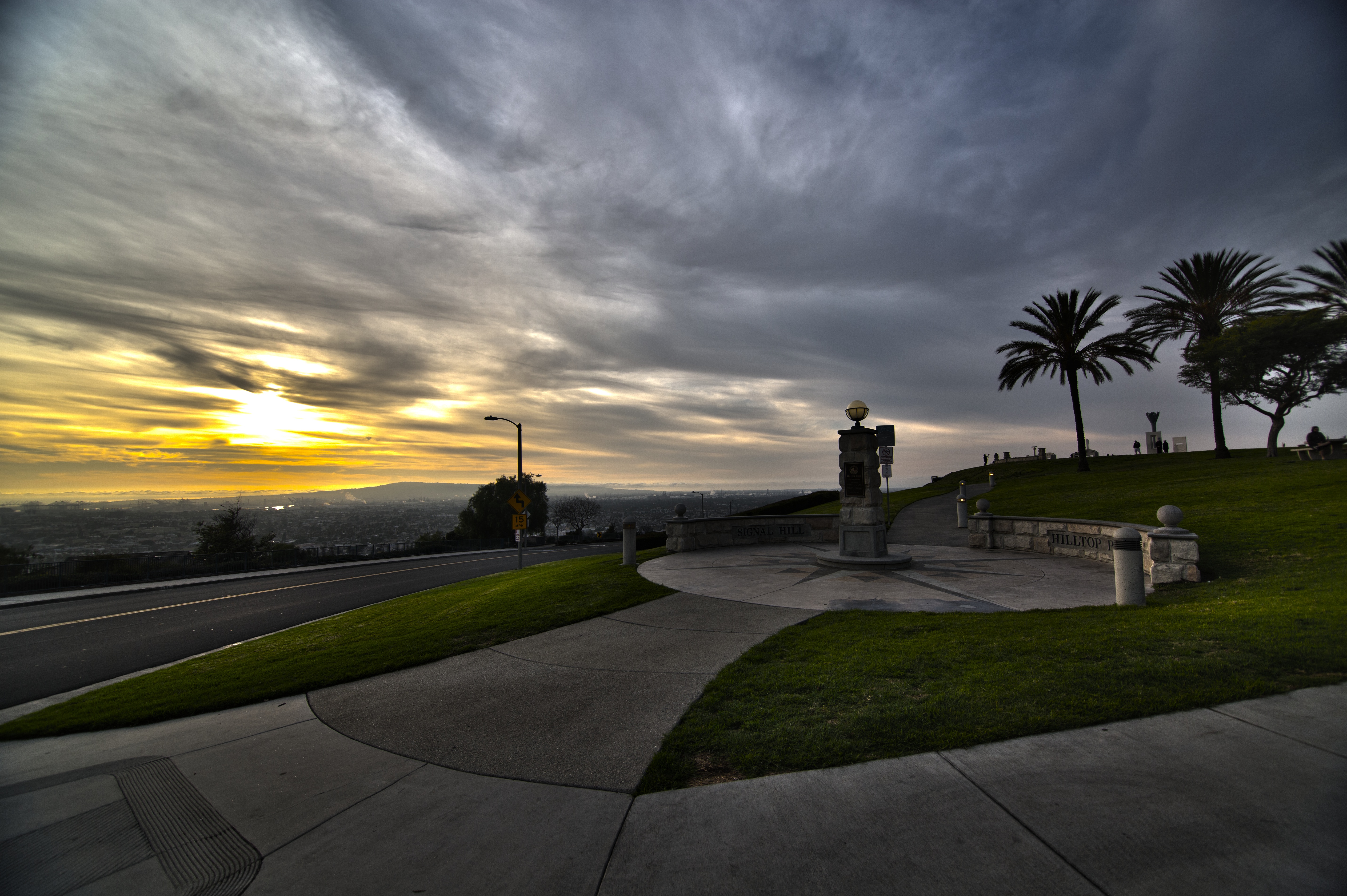 Sun setting over Long Beach from Signal Hill Hilltop Park.