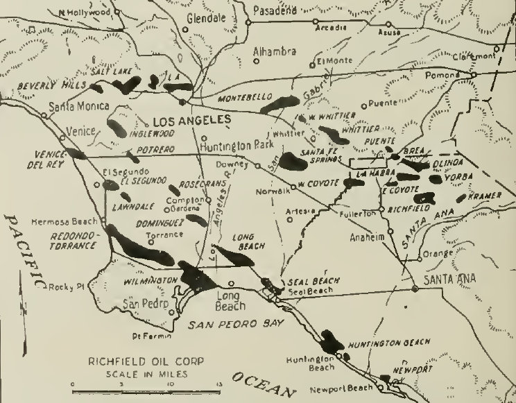Map of Los Angeles Basin Oil and Gas Fields