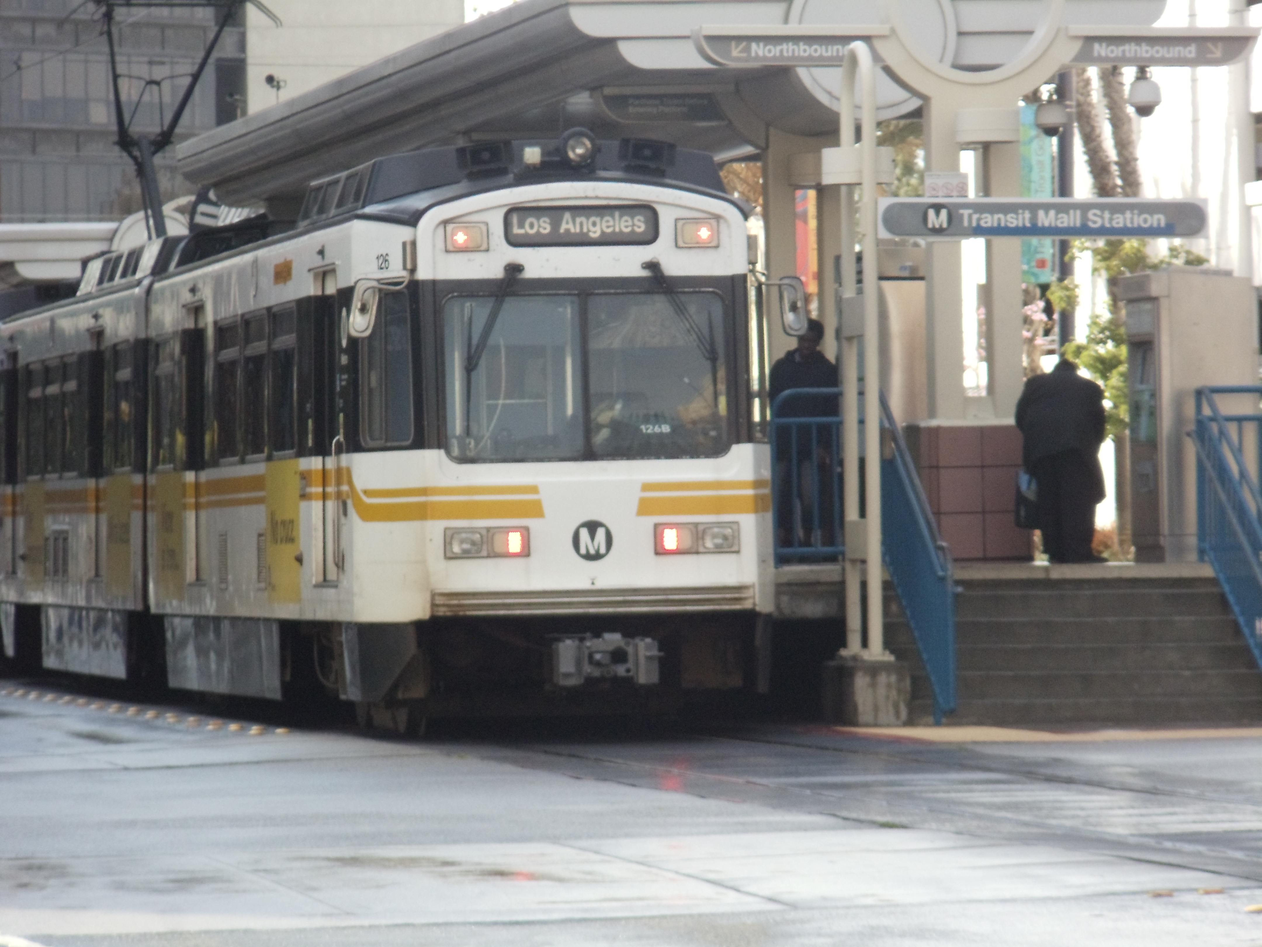 Metro Blue Line train stationed at Long Beach Civic Center Station.