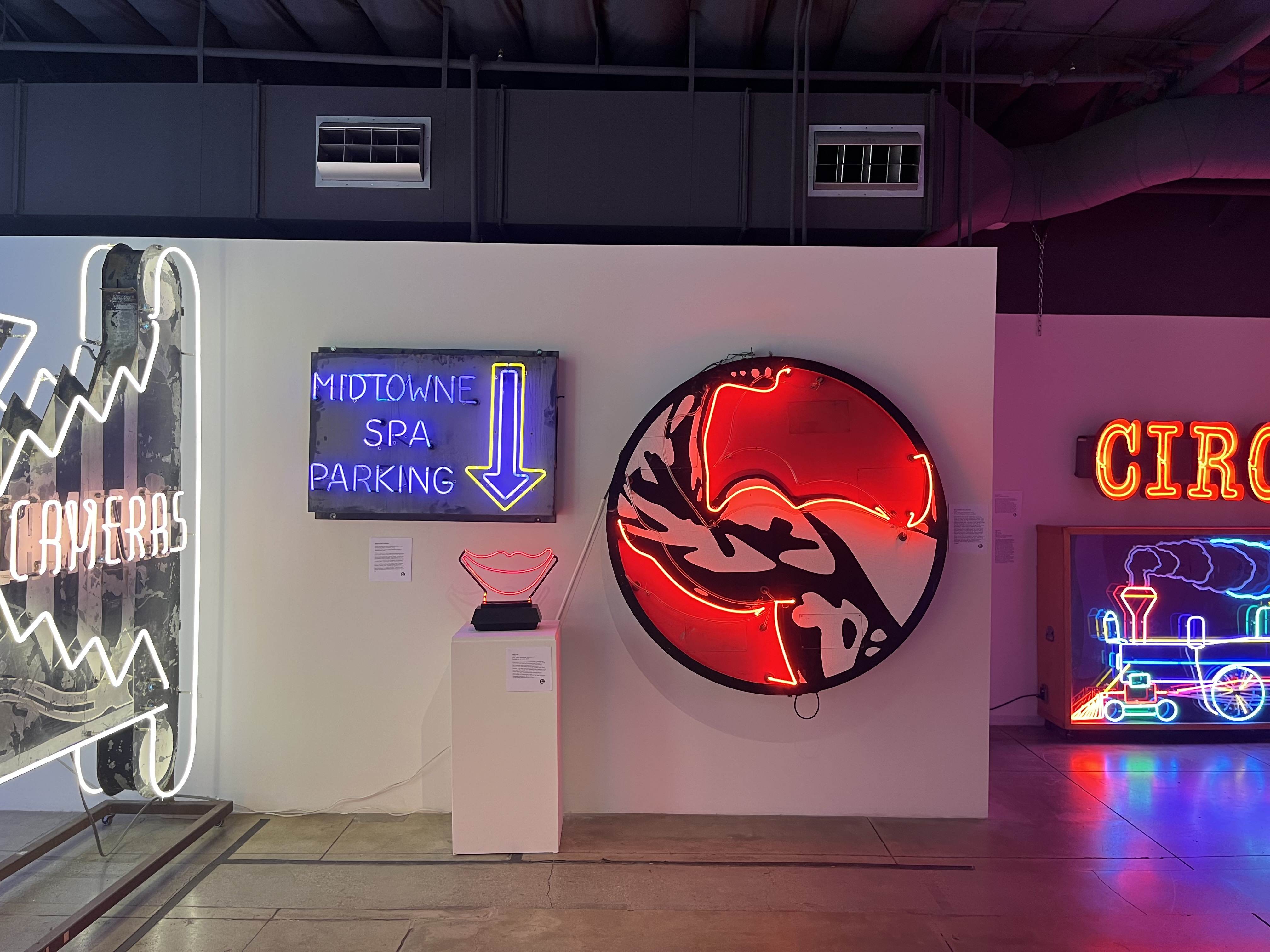 Neon signs from Midtowne Spa and Body Builders Gym.