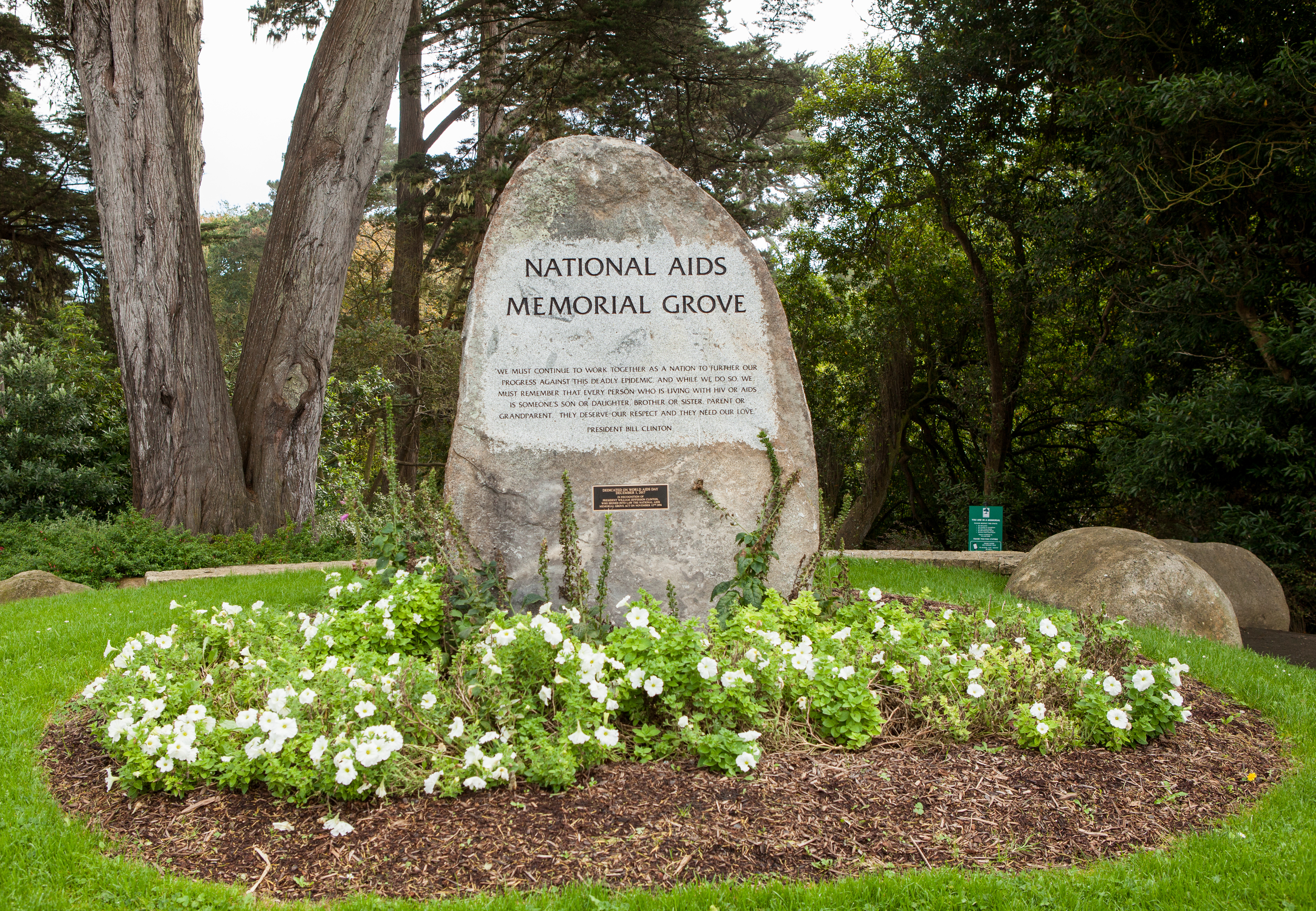 Marker at an entrance to the National AIDS Memorial Grove, San Francisco.