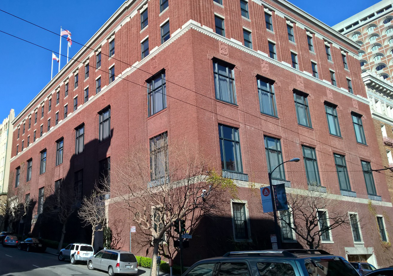 The Bohemian Club in San Francisco, viewed from the corner of Post Street and Taylor Street.