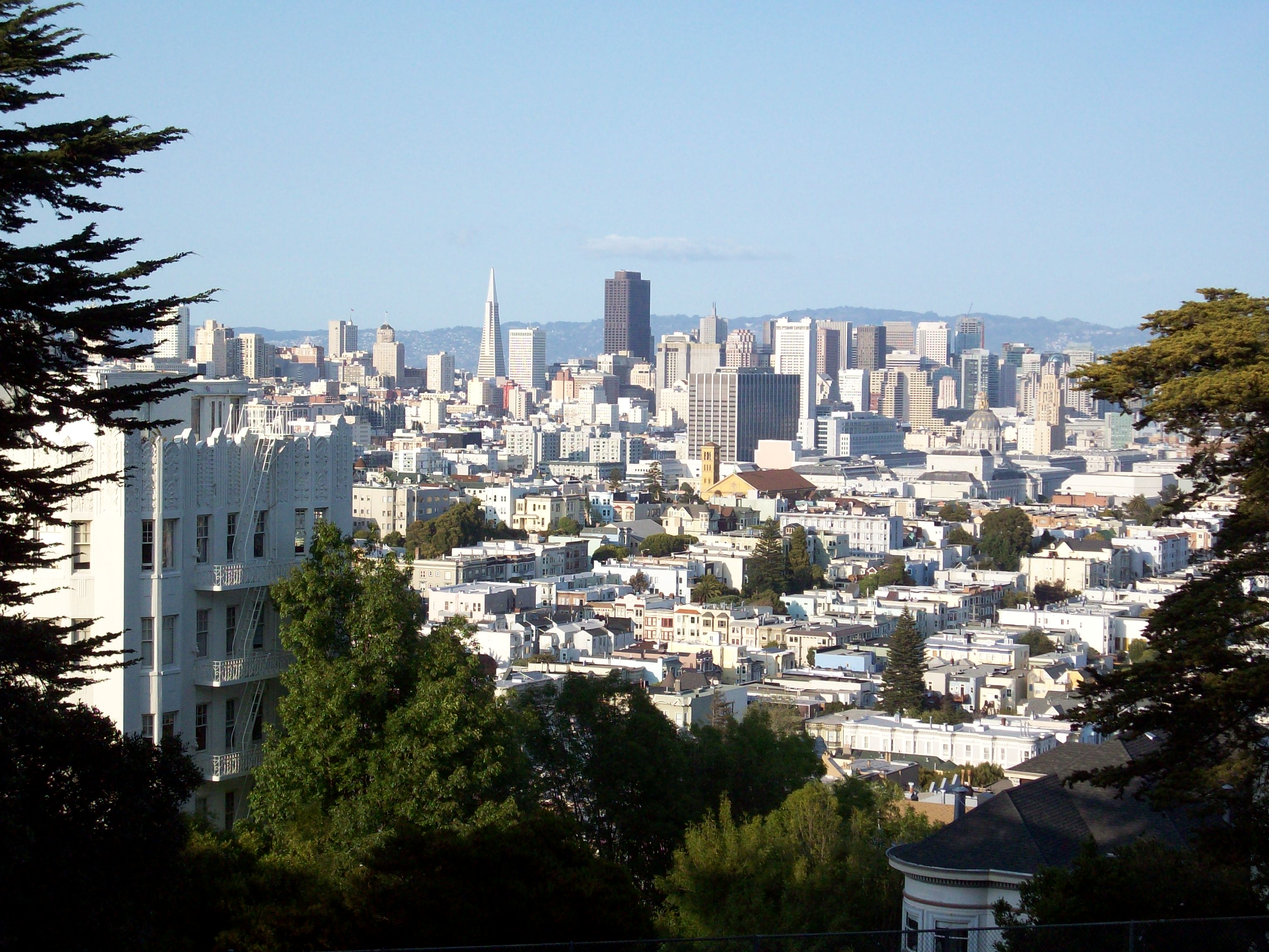 View of San Francisco as seen when looking east/north-east from Buena Vista Park (over Buena Vista Ave)