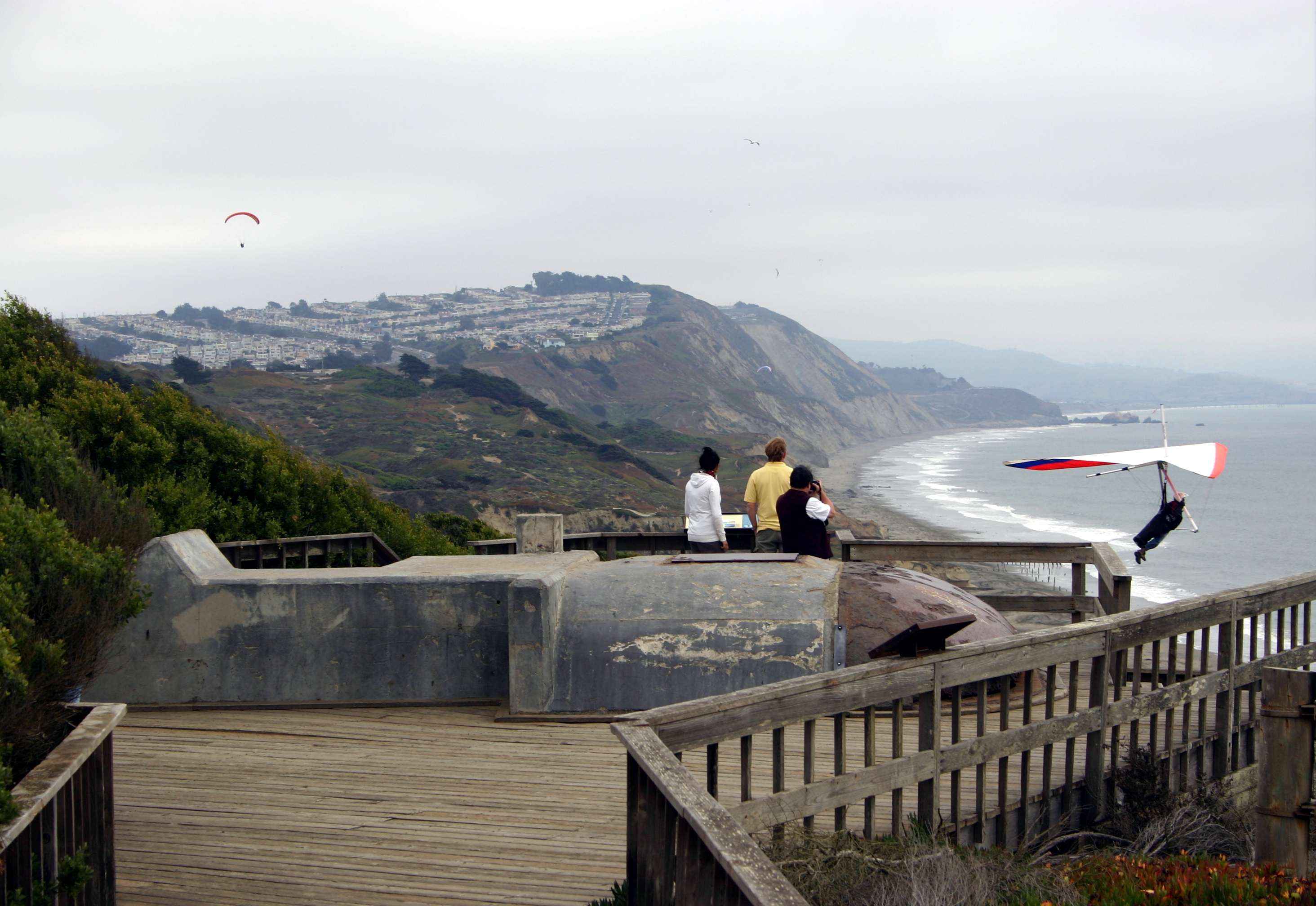 View of Funston launch from the scenic overlook (formerly Base End Station B3S3/B5S5), Fort Funston, Golden Gate National Recreation Area, San Francisco, California