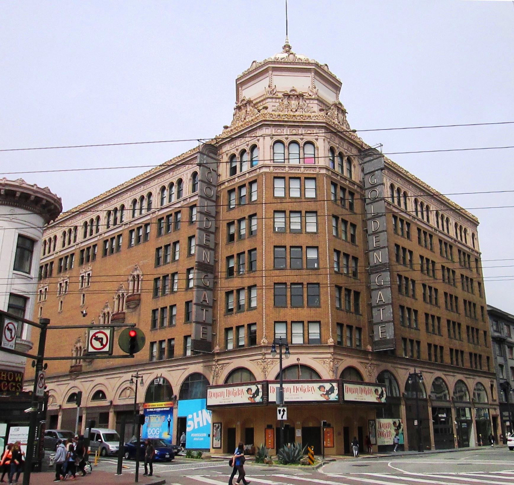 The Golden Gate Theatre is located at 1 Taylor Street at the corner of Golden Gate Avenue in San Francisco, California. It opened in 1922 as a vaudeville house and later was a major movie theater. In the 1960s it boasted a Cinerama screen, but by the early 1970s it had declined and was showing blaxploitation films. It was restored and reopened as a performing arts venue in the late 1970s.  The venue is primarly used for touring Broadway shows and pre-Broadway tryouts. The theatre is part of the MArket Street Theatre and Loft District, which is listed on the National Register of Historic Places.