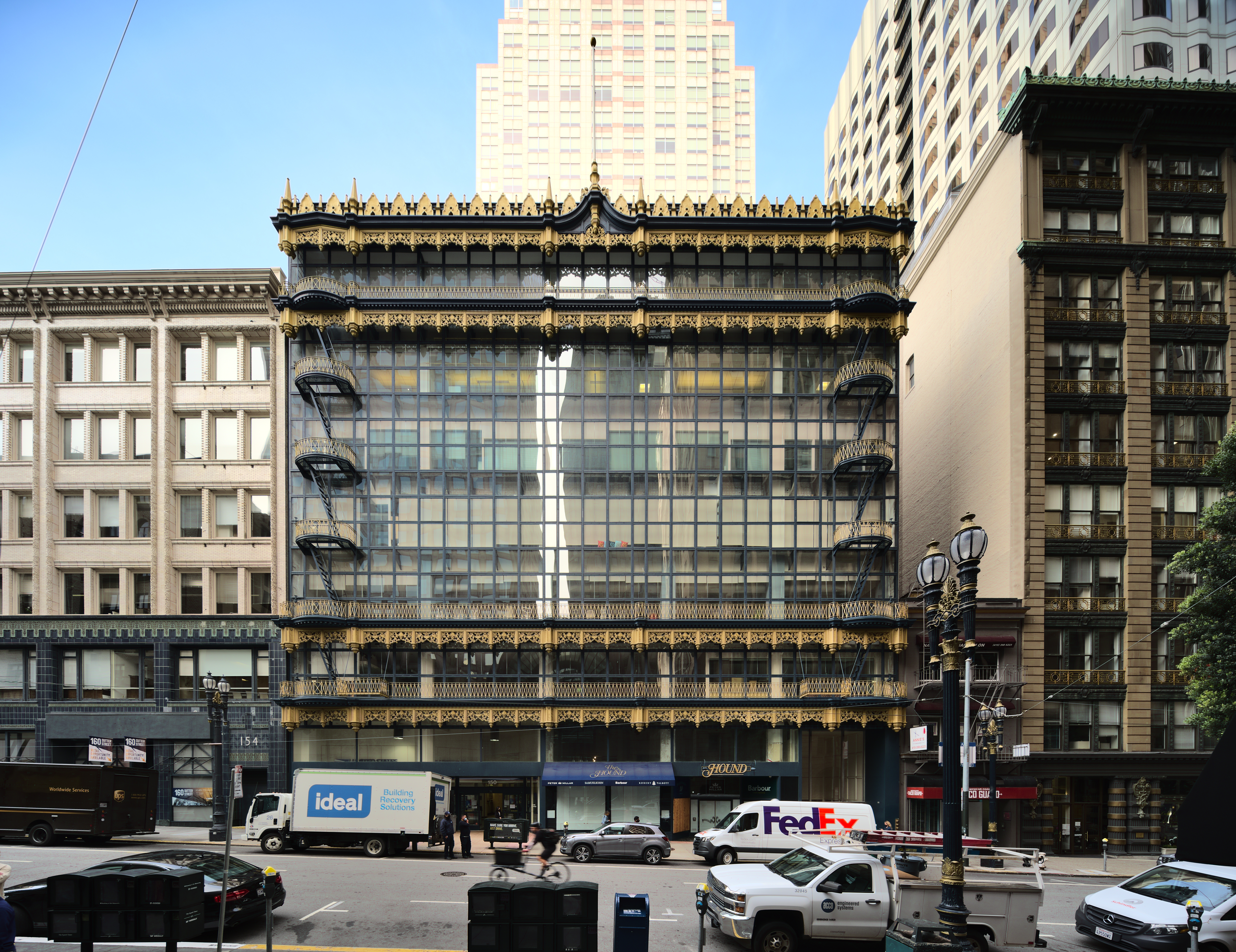The Hallidie Building is an office building in San Francisco, known for being one of the first American buildings covered in glass curtain walls.
