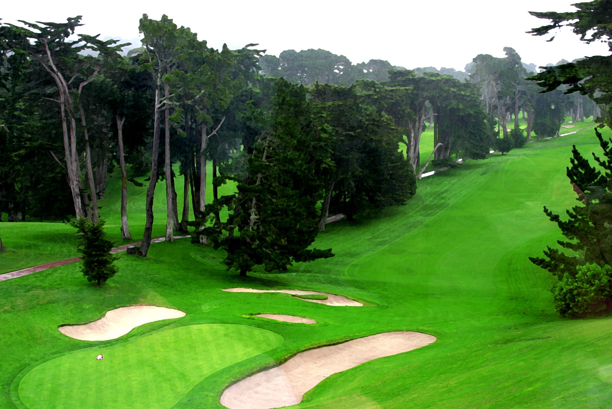 18th hole, Olympic Club (Lakeside), near Lake Merced, southwestern San Francisco, CA, USA.18th Hole, Olympic Club Lakeside
