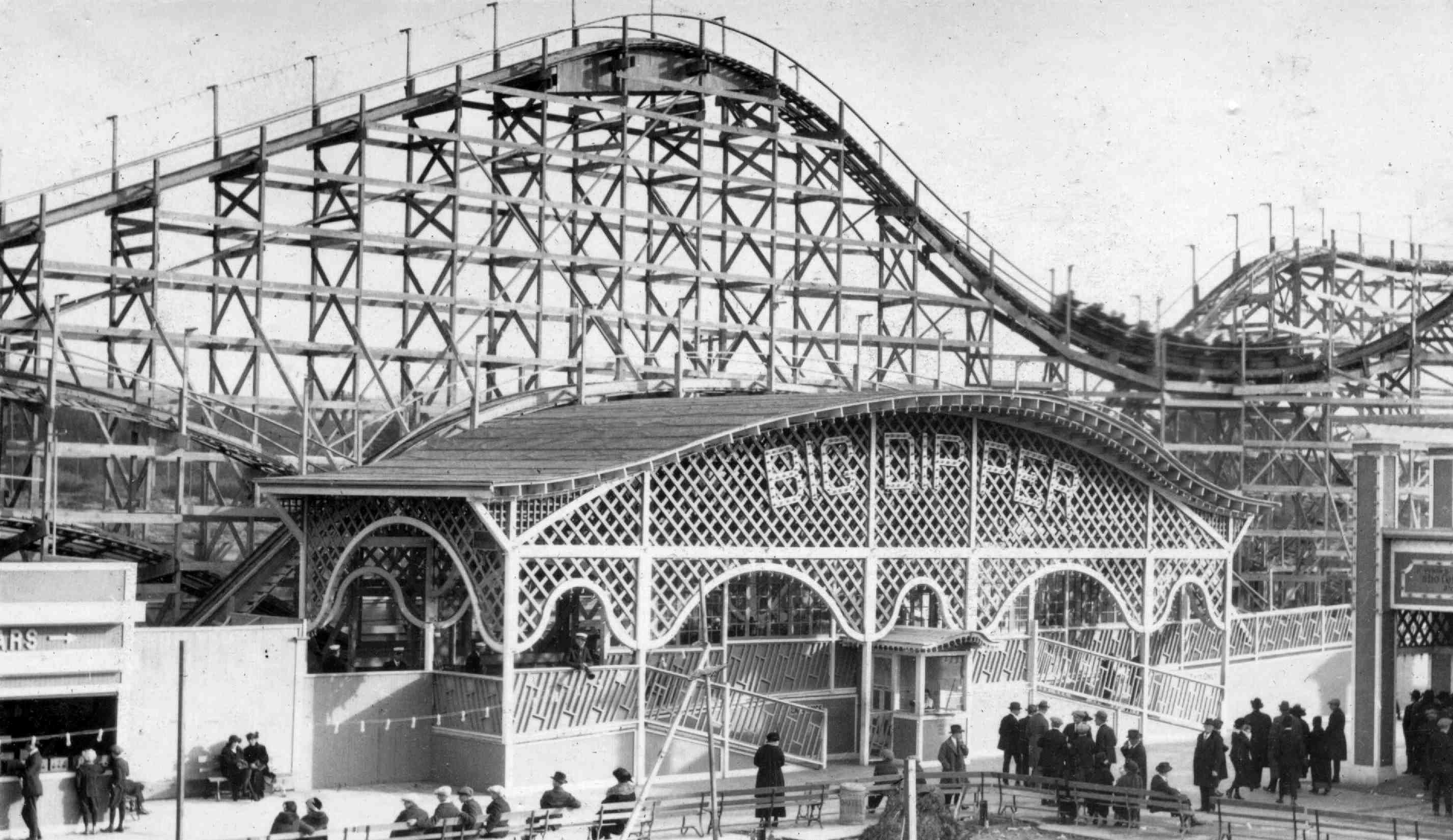 ca 1920's photo of San Francisco's Big Dipper Roller Coaster — at Playland at the Beach, western coast of San Francisco.
The Early Years; Smith, James R.; 2010. page 63.