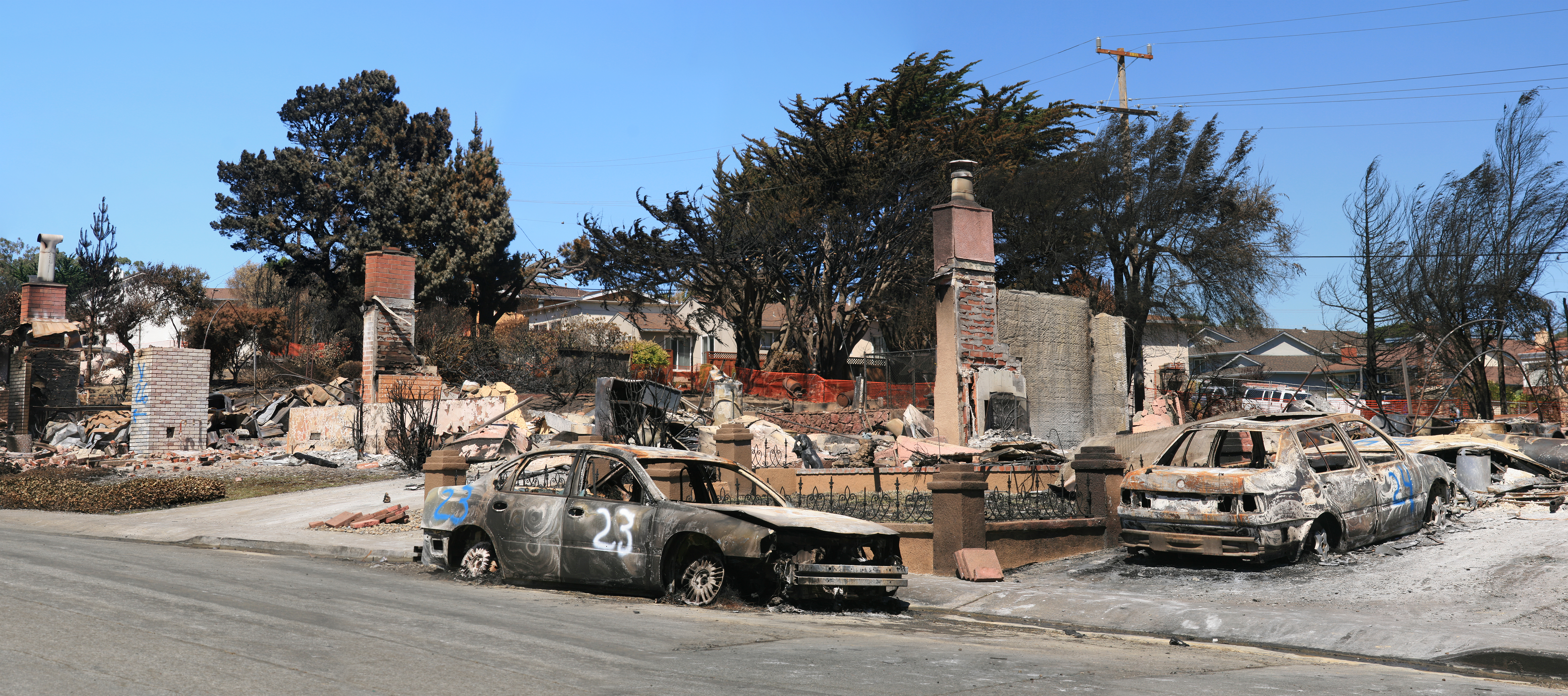 Devastation in San Bruno, California was caused by a gas pipeline explosion.