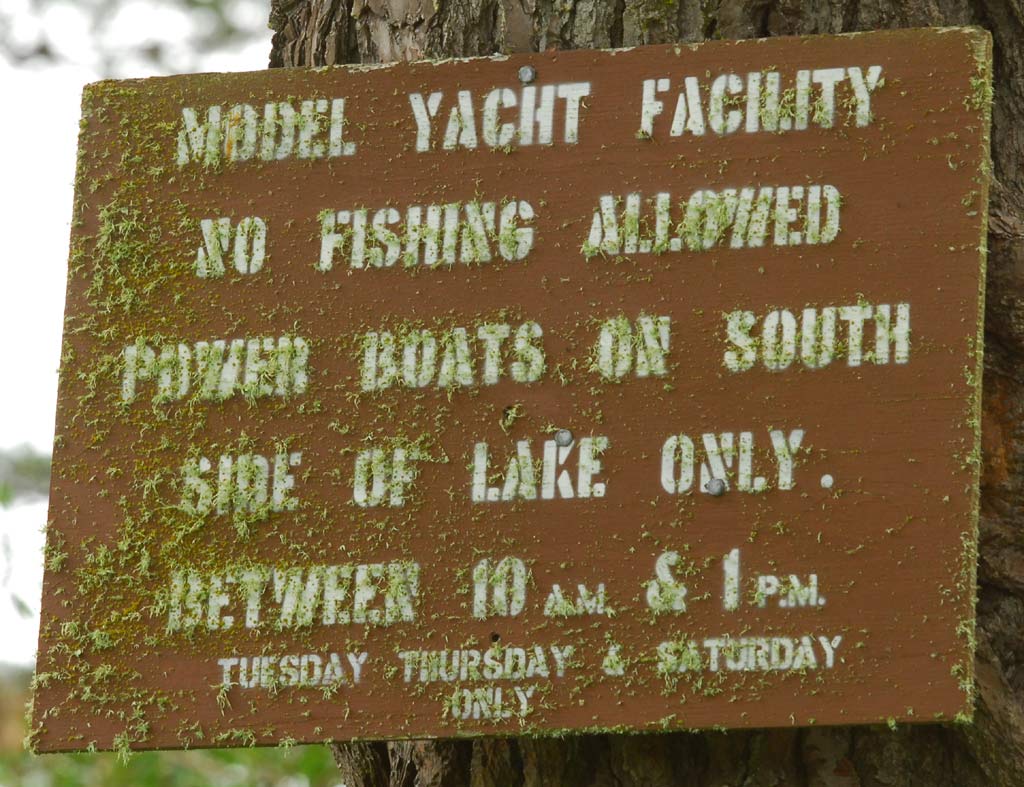 1970s era sign stating SF Rec and Parks rules for Spreckels Lake Model Yacht Facility