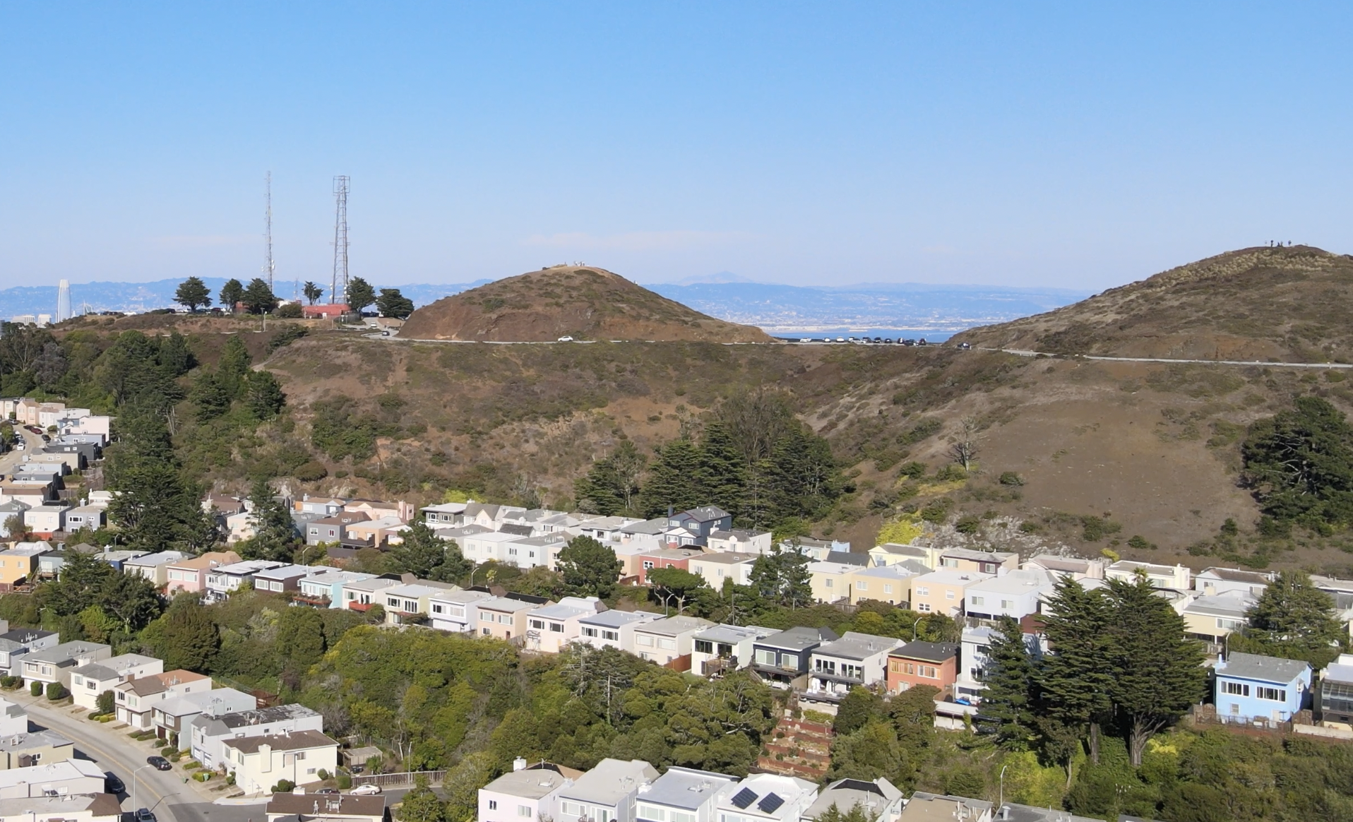 San Francisco's Twin Peaks as seen from a DJI Mavic Air 2; cropped from a video I took.