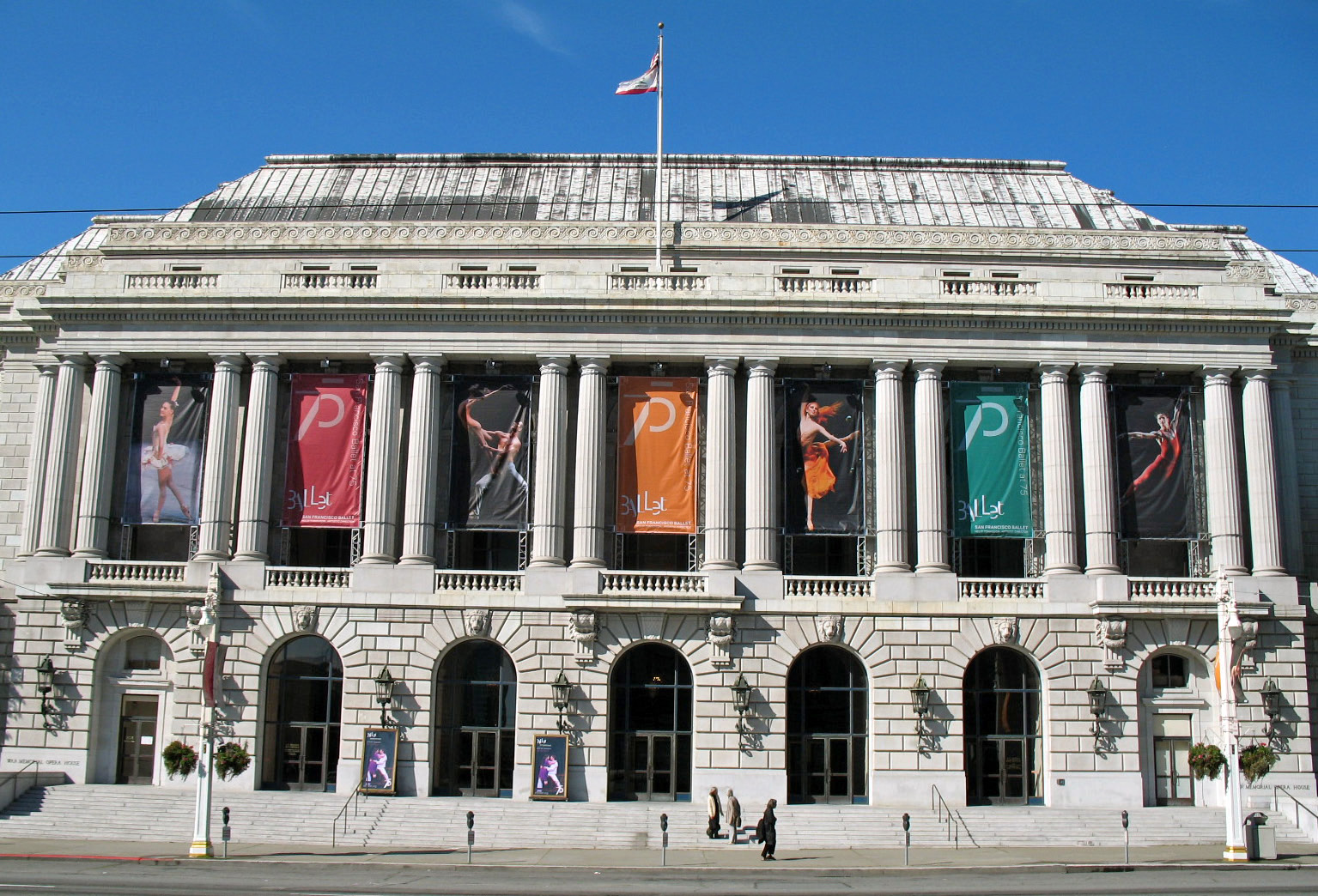 National Register of Historic Places in San Francisco, California. 

War Memorial Opera House, 309 Van Ness Ave, San Francisco, California, USA. Photographed 2008-03-08 by Mike Hofmann from the sidewalk on the east side of Van Ness Ave in front of City Hall. The War Memorial complex includes the Veterans Building, the Opera House and War Memorial Court. All are part of the San Francisco Civic Center Historic. 
Camera location37° 46′ 43.32″ N, 122° 25′ 11.28″ W View this and other nearby images on: OpenStreetMap 37.778700; -122.419800