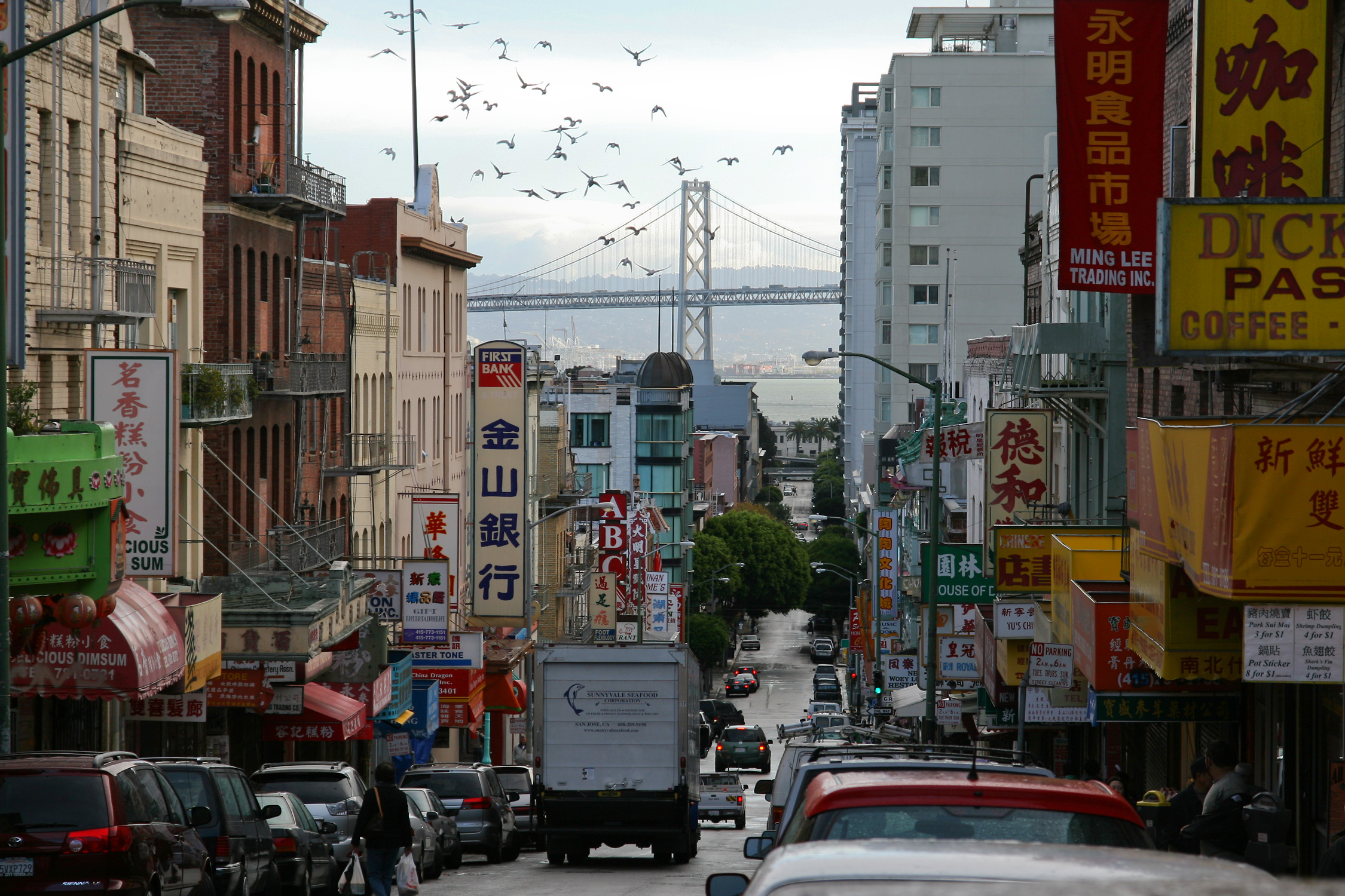 China Town in San Francisco, California. In the background you can see the Bay Bridge.