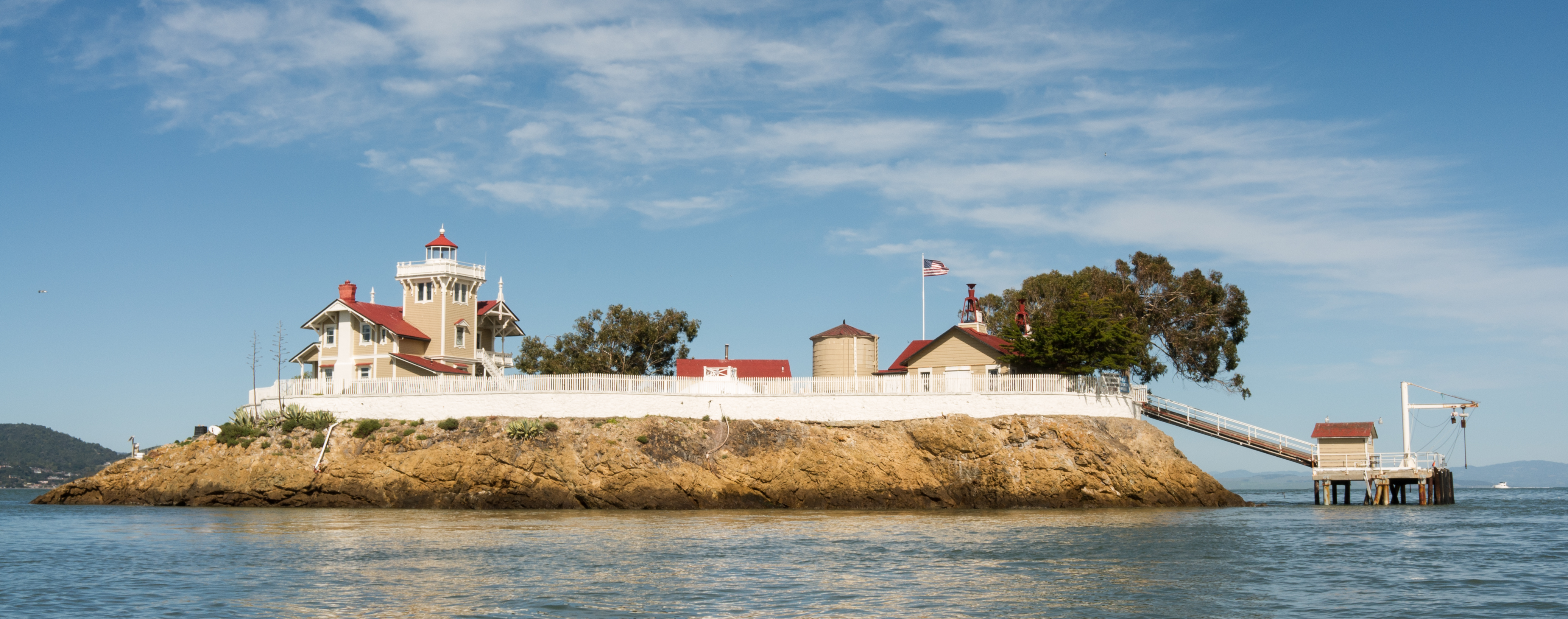 Panoramic view of East Brother Island Light Station, San Pablo Bay, California.