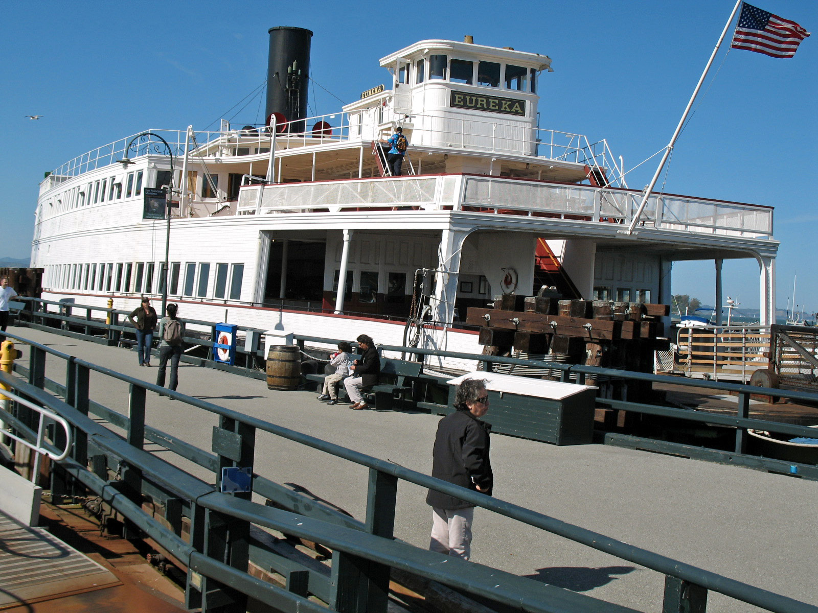 National Register of Historic Places in San Francisco, California. 

"Eureka", San Francisco Maritime National Historic Park, San Francisco, California, USA. Photographed 2008-03-08 by Mike Hofmann from Hyde Street Pier walkway. The "Eureka" is a steam ferryboat built in 1890. 
Camera location37° 48′ 32.4″ N, 122° 25′ 17.04″ W View this and other nearby images on: OpenStreetMap 37.809000; -122.421400