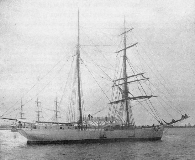 View of the brigantine Galilee on her first cruise as a magnetic observatory, chartered to the Department of Terrestrial Magnetism, Carnegie Institution, in 1905