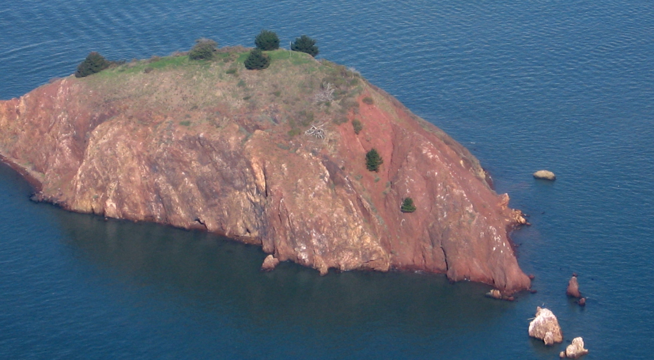 A closeup Red Rock Island in the San Francisco Bay.