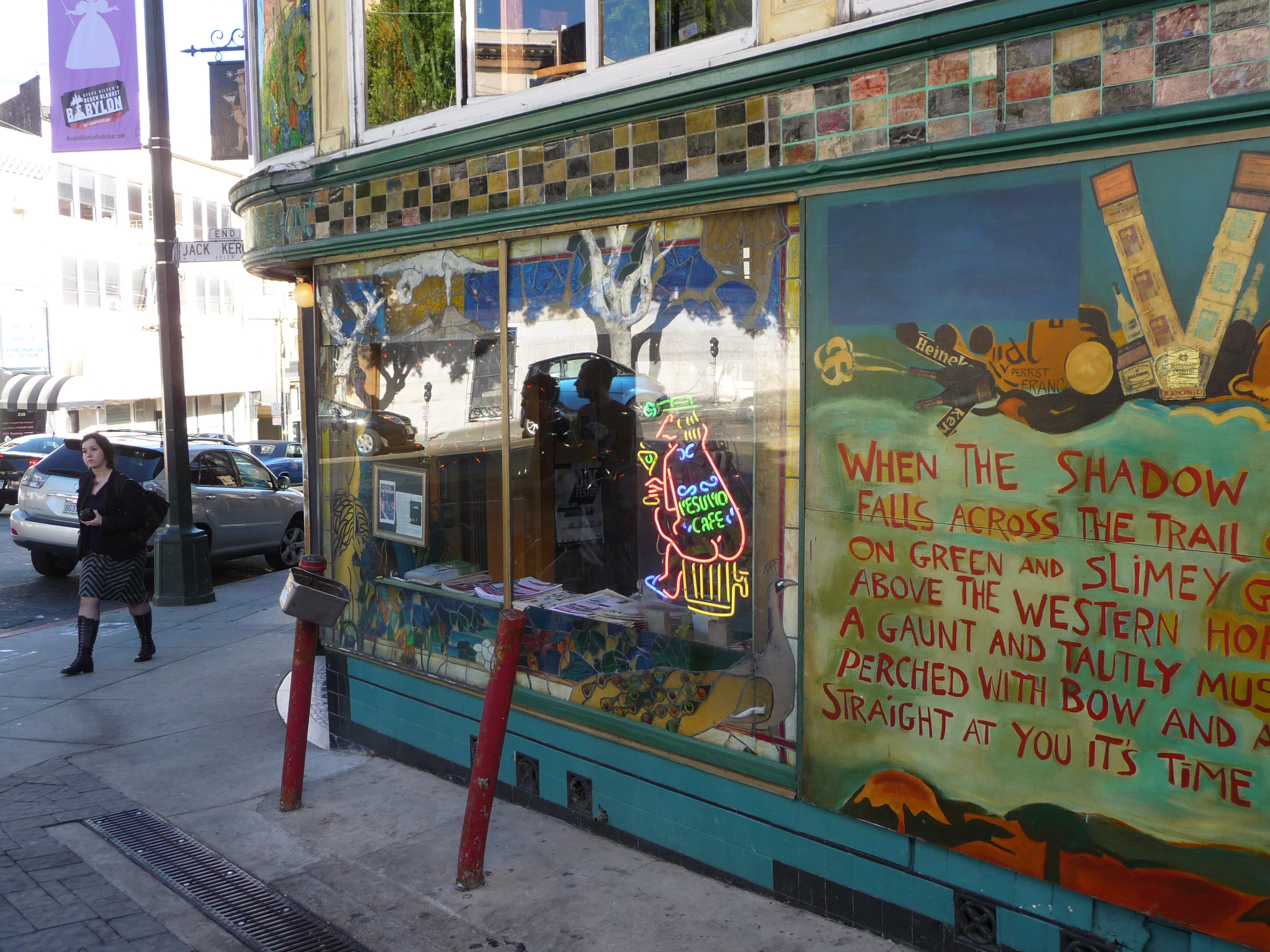 Mural and entrance to Vesuvio Cafe in North Beach, San Francisco.