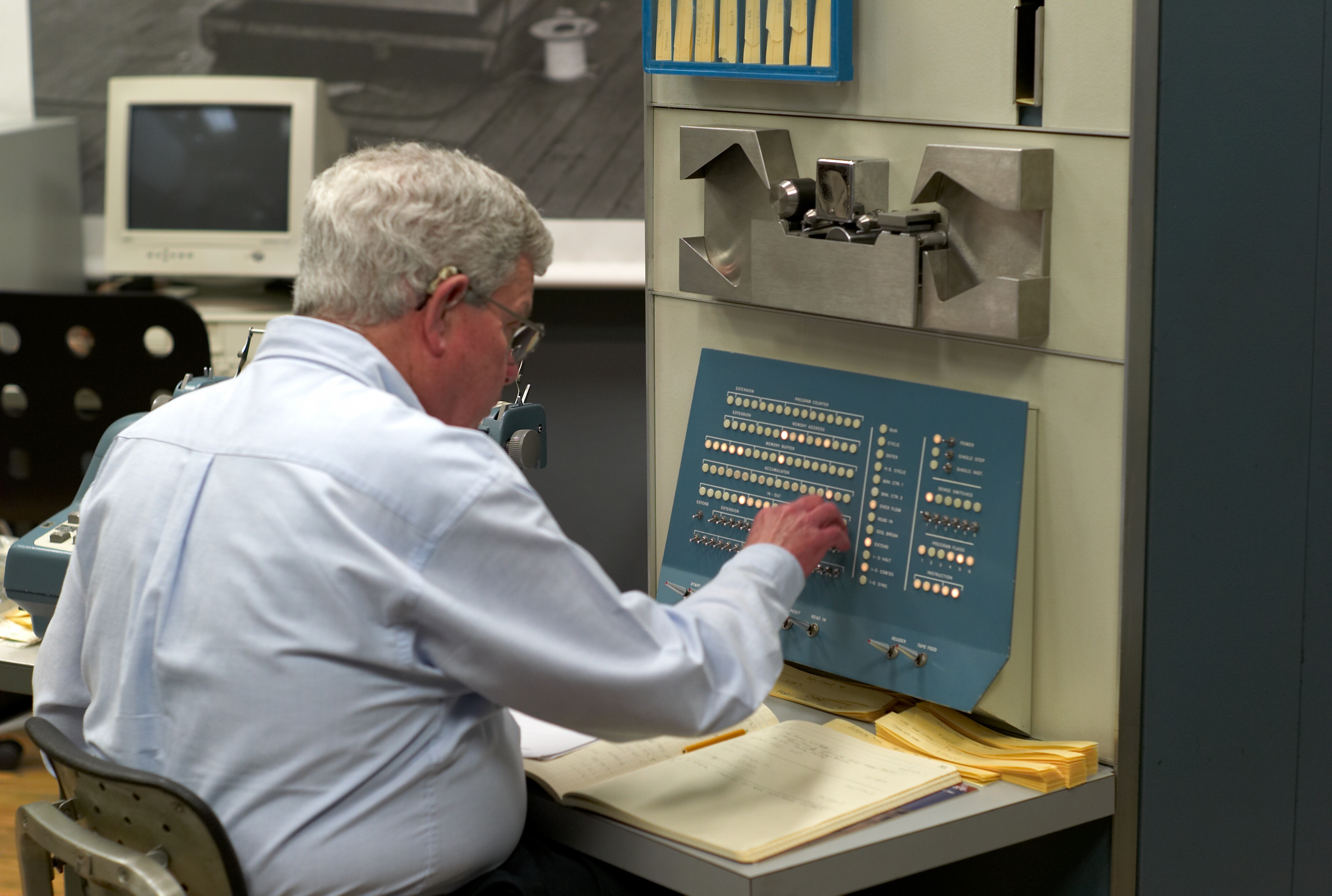 Steve Russell at the Computer History Museum's PDP-1.